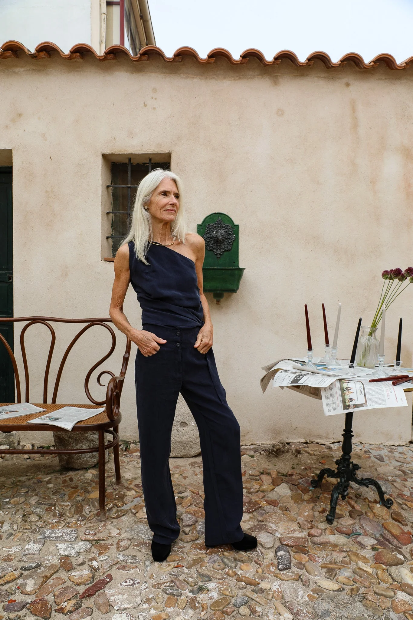 Asymmetric Cupro Top Navy - Image 3