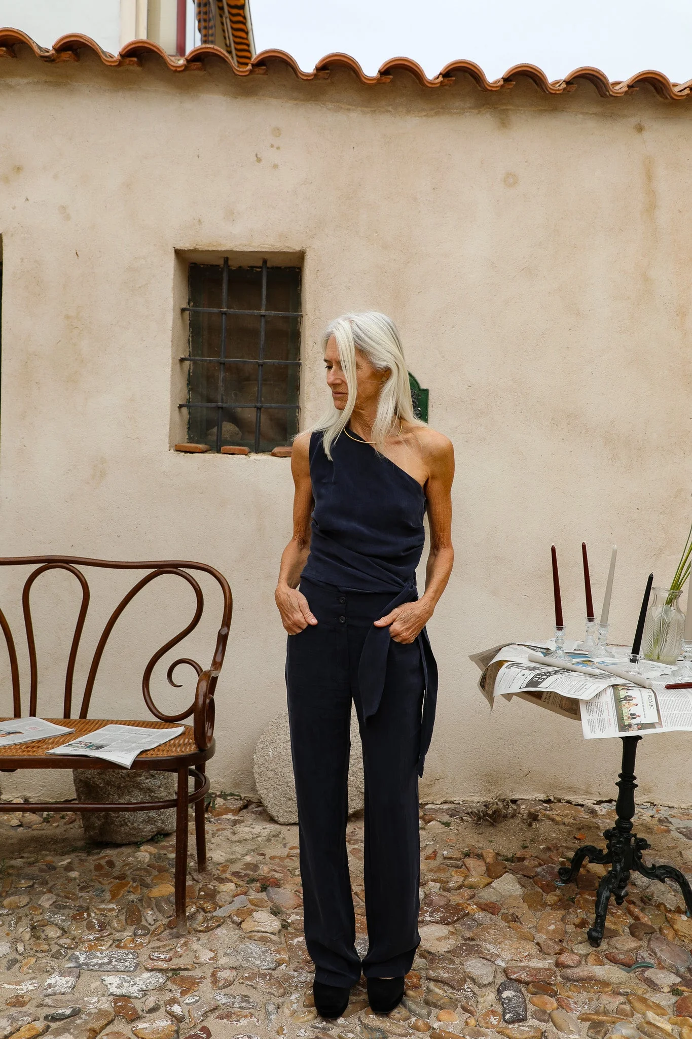 Asymmetric Cupro Top Navy - Image 4