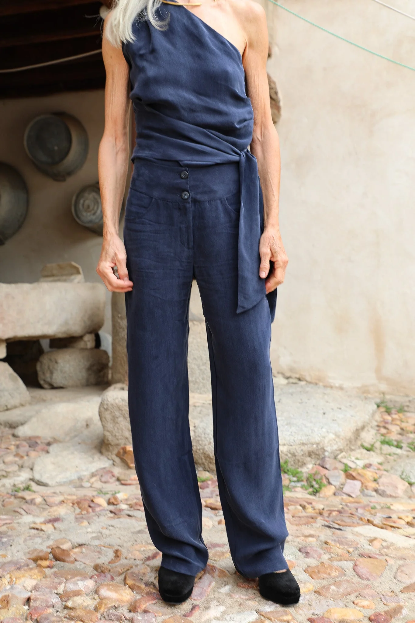 Asymmetric Cupro Top Navy - Image 5