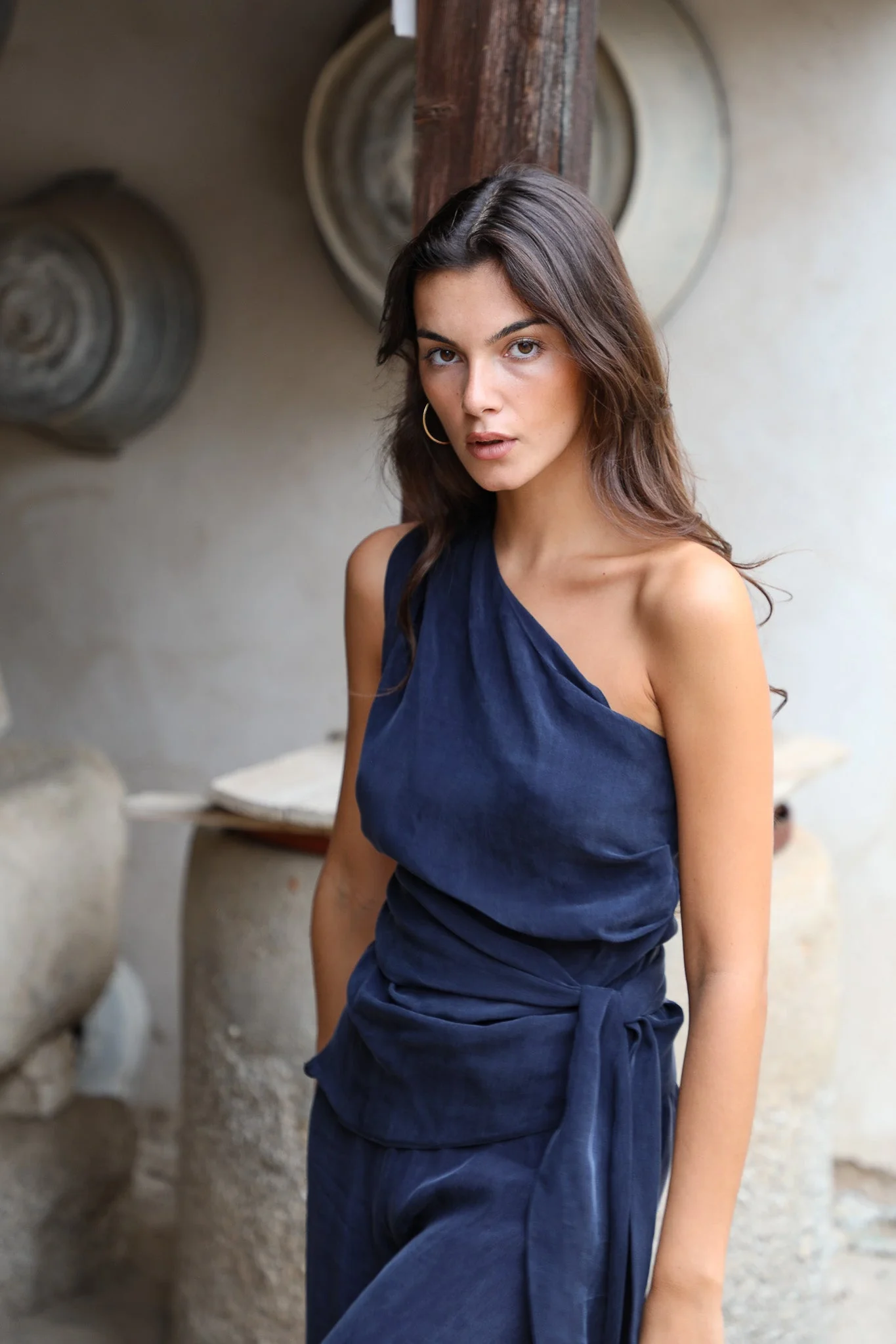 Asymmetric Cupro Top Navy - Image 6