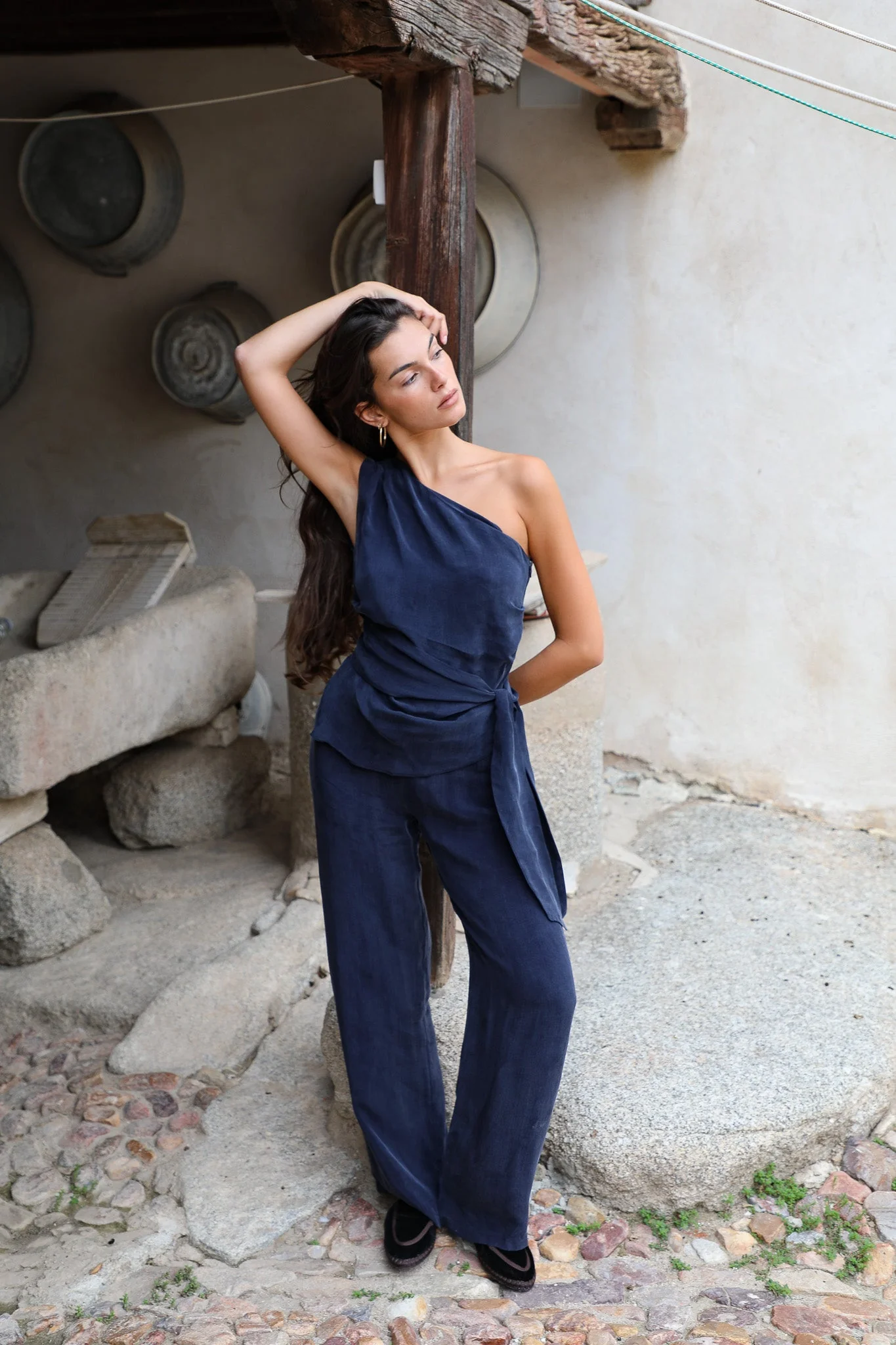 Asymmetric Cupro Top Navy - Image 7