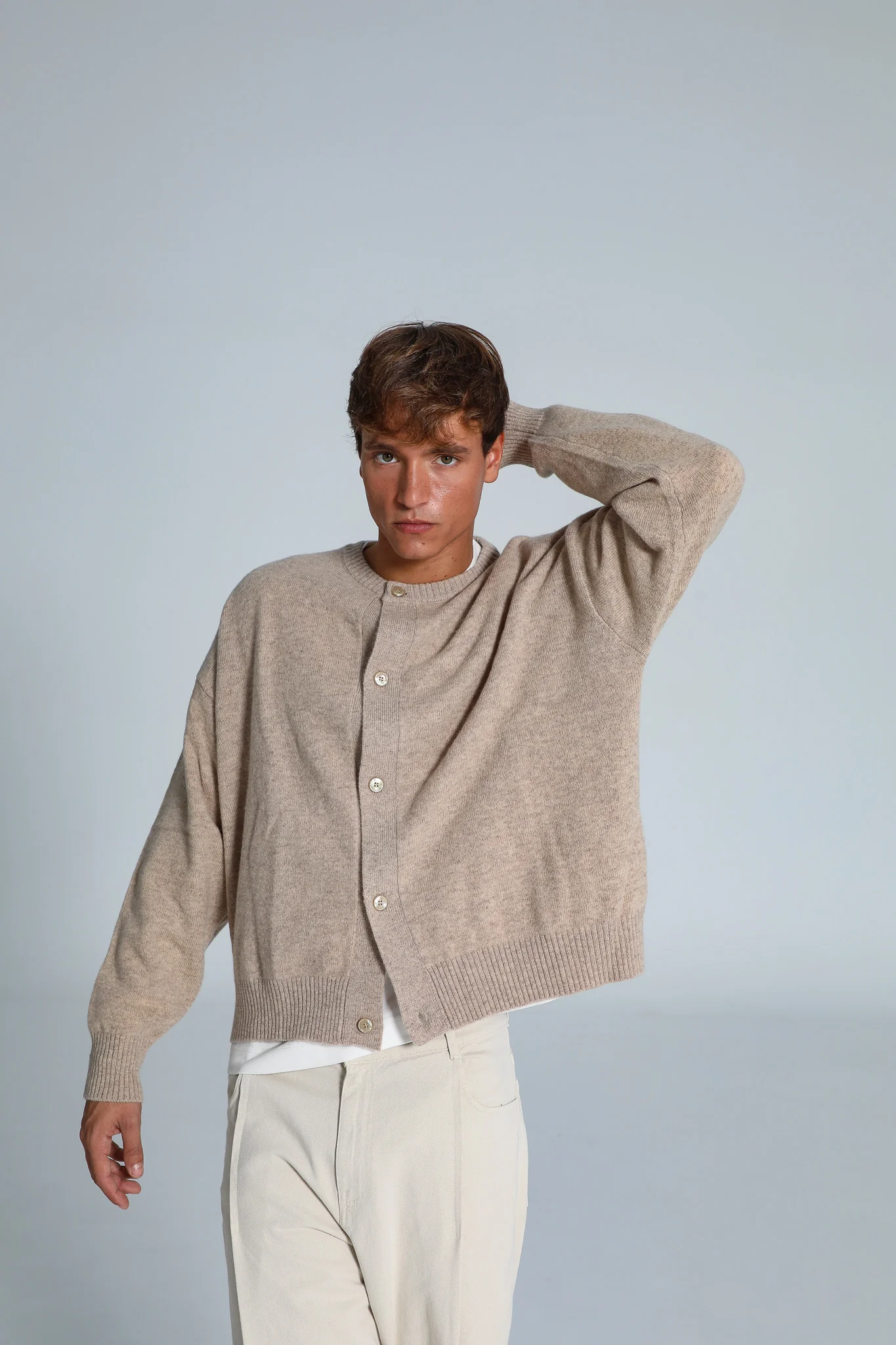 Buttons Knit Sweater Beige - Image 4