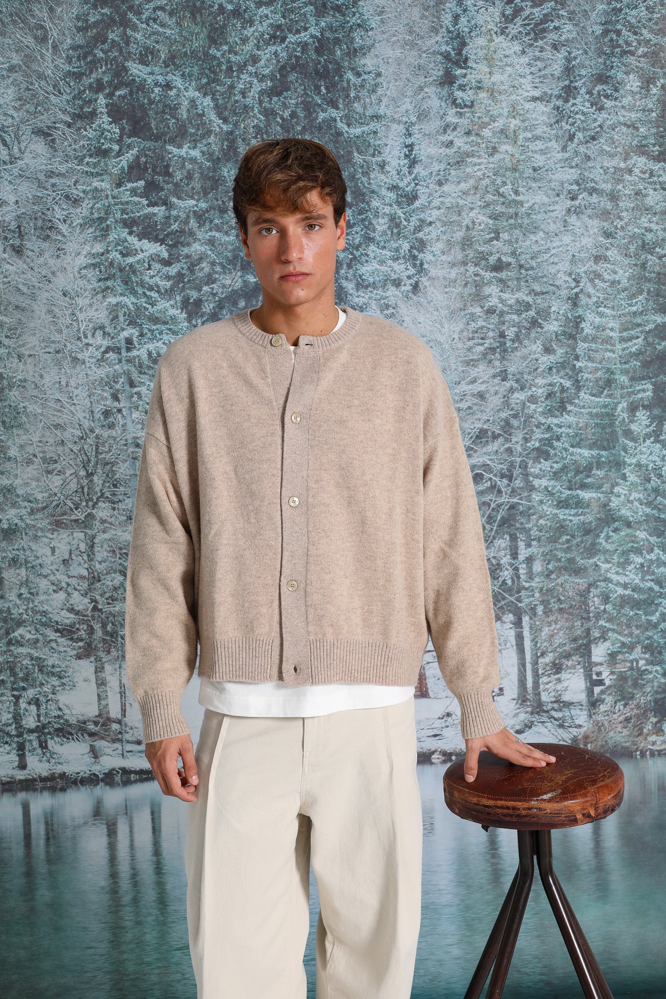 Buttons Knit Sweater Beige - Image 5