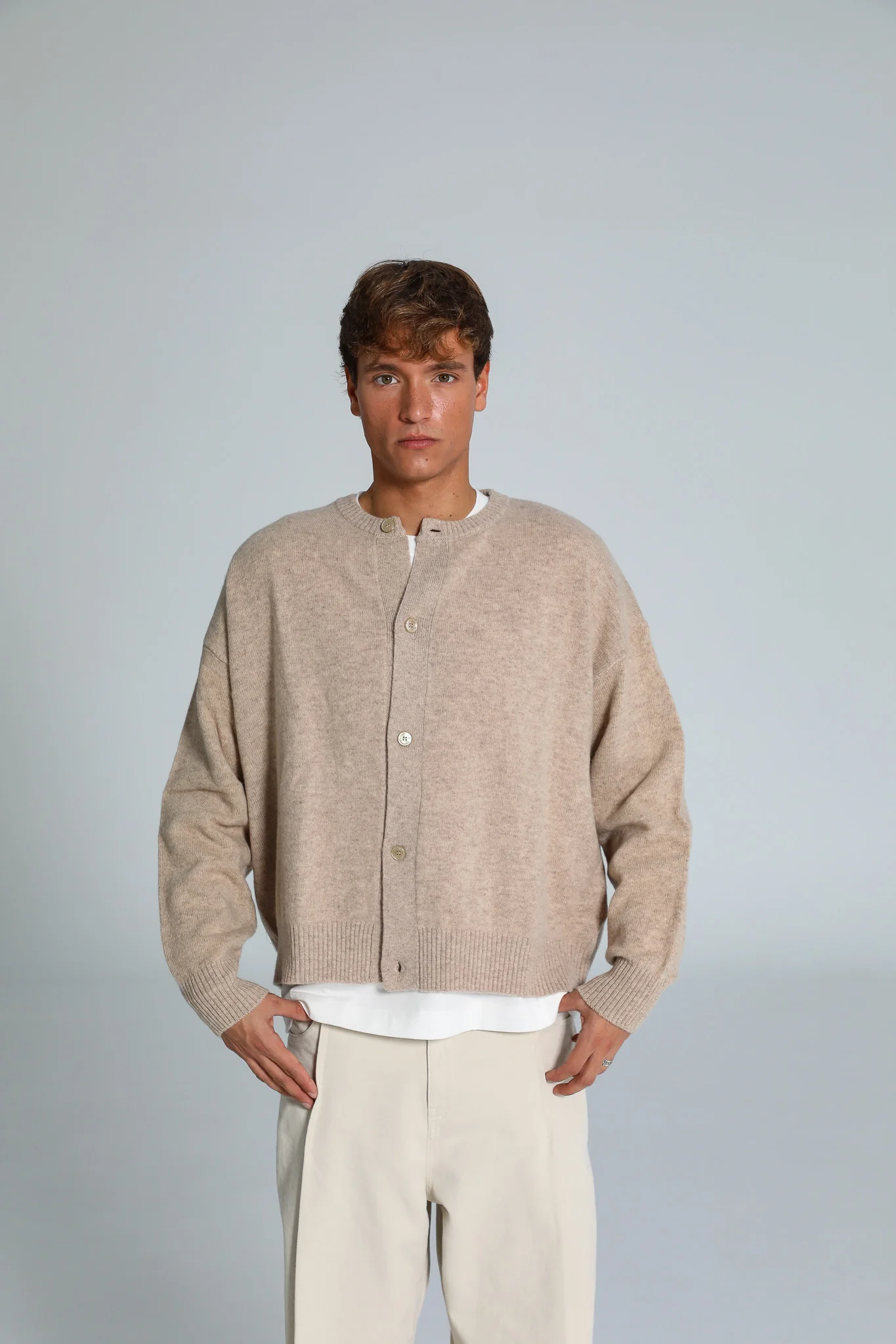 Buttons Knit Sweater Beige - Image 6