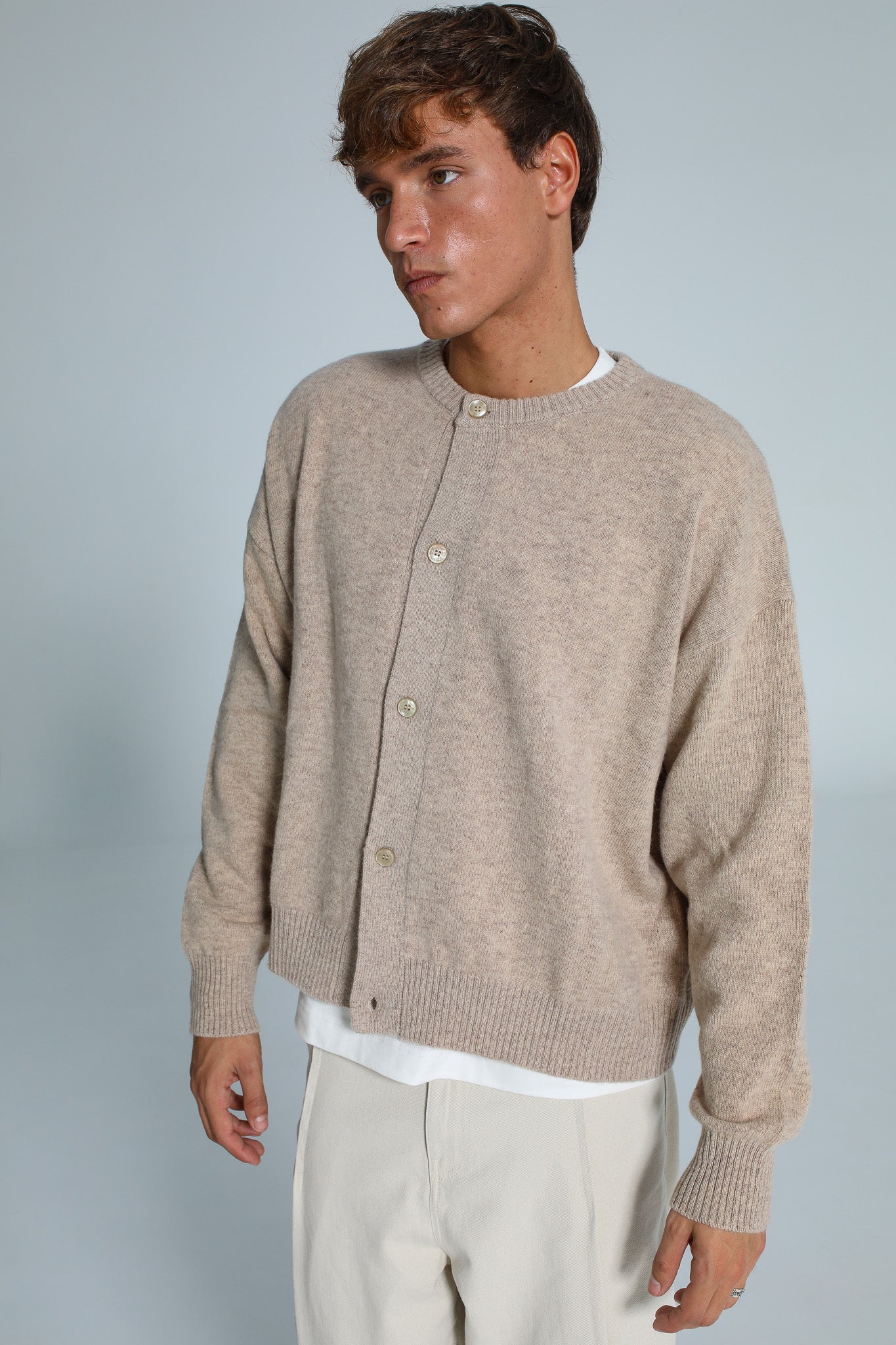 Buttons Knit Sweater Beige - Image 7