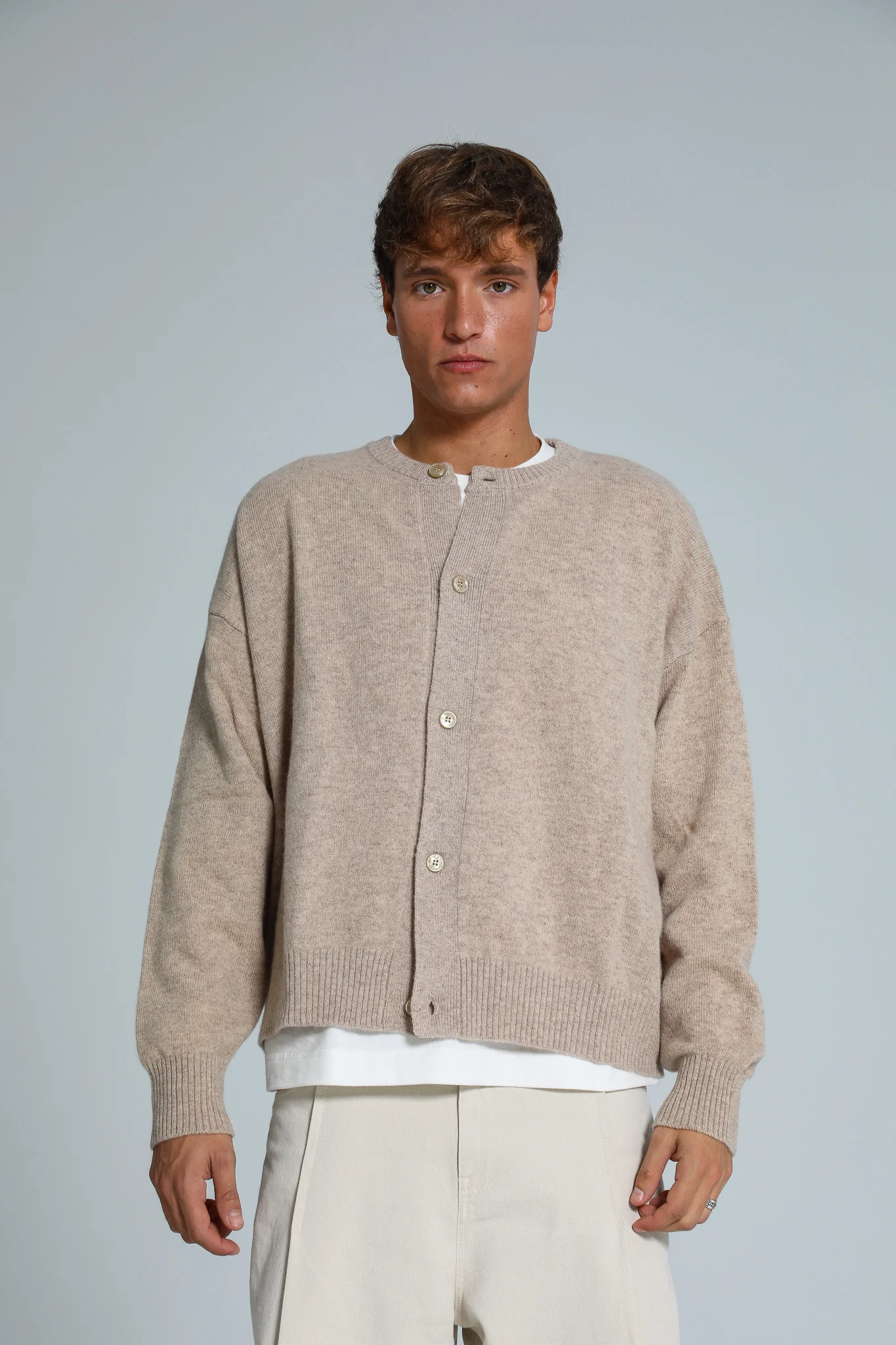 Buttons Knit Sweater Beige - Image 9