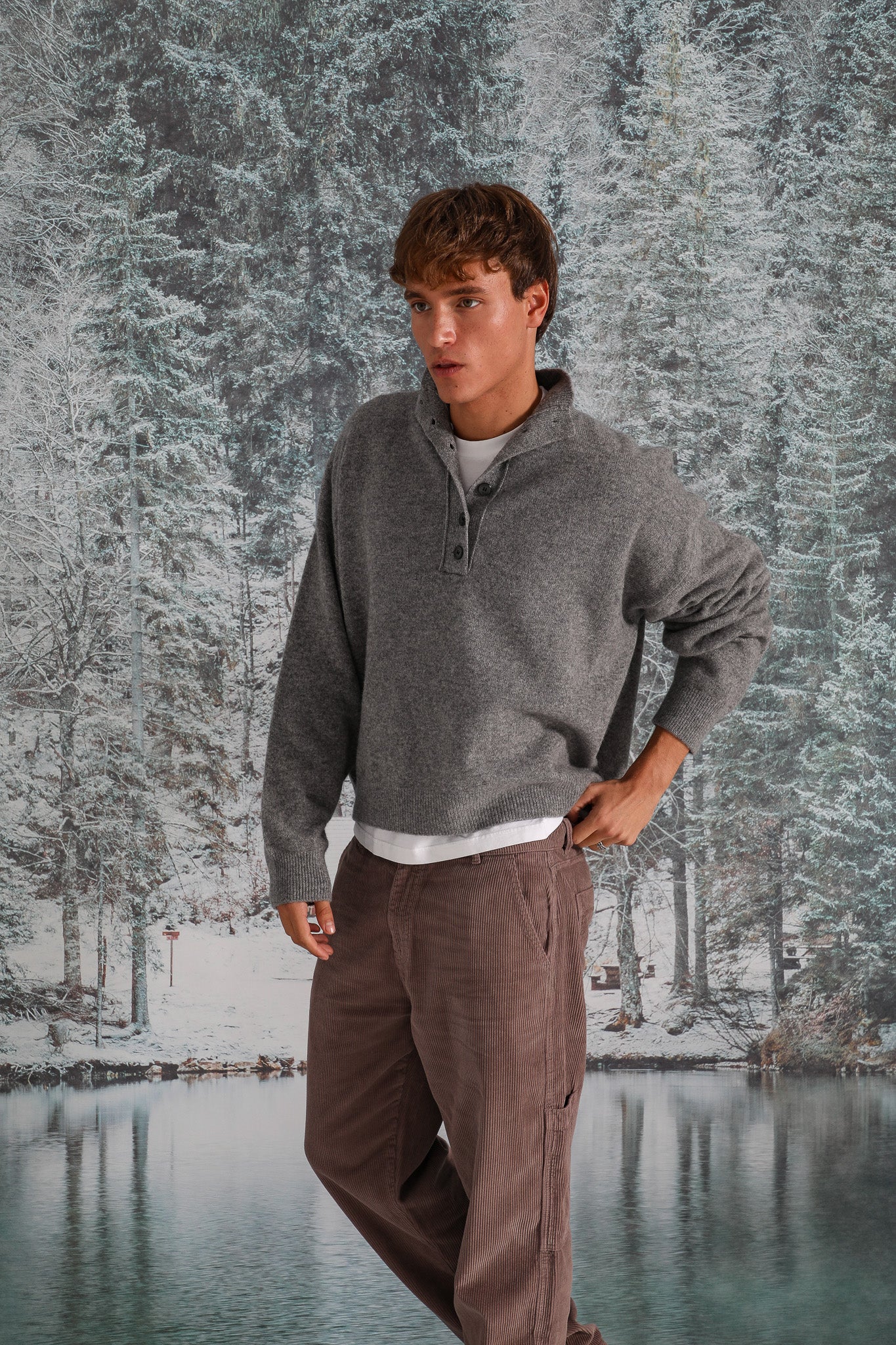 Buttons Turtleneck Knit Sweater Dark Grey  - Image 3