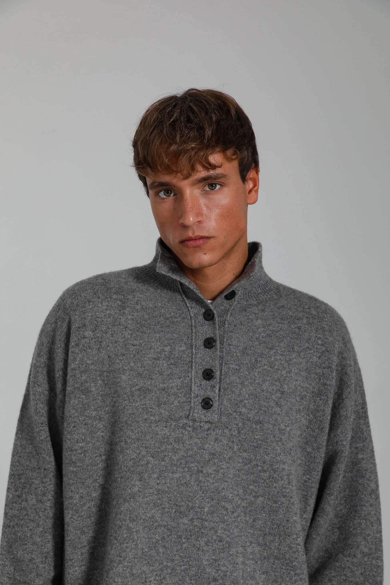 Buttons Turtleneck Knit Sweater Dark Grey  - Image 4