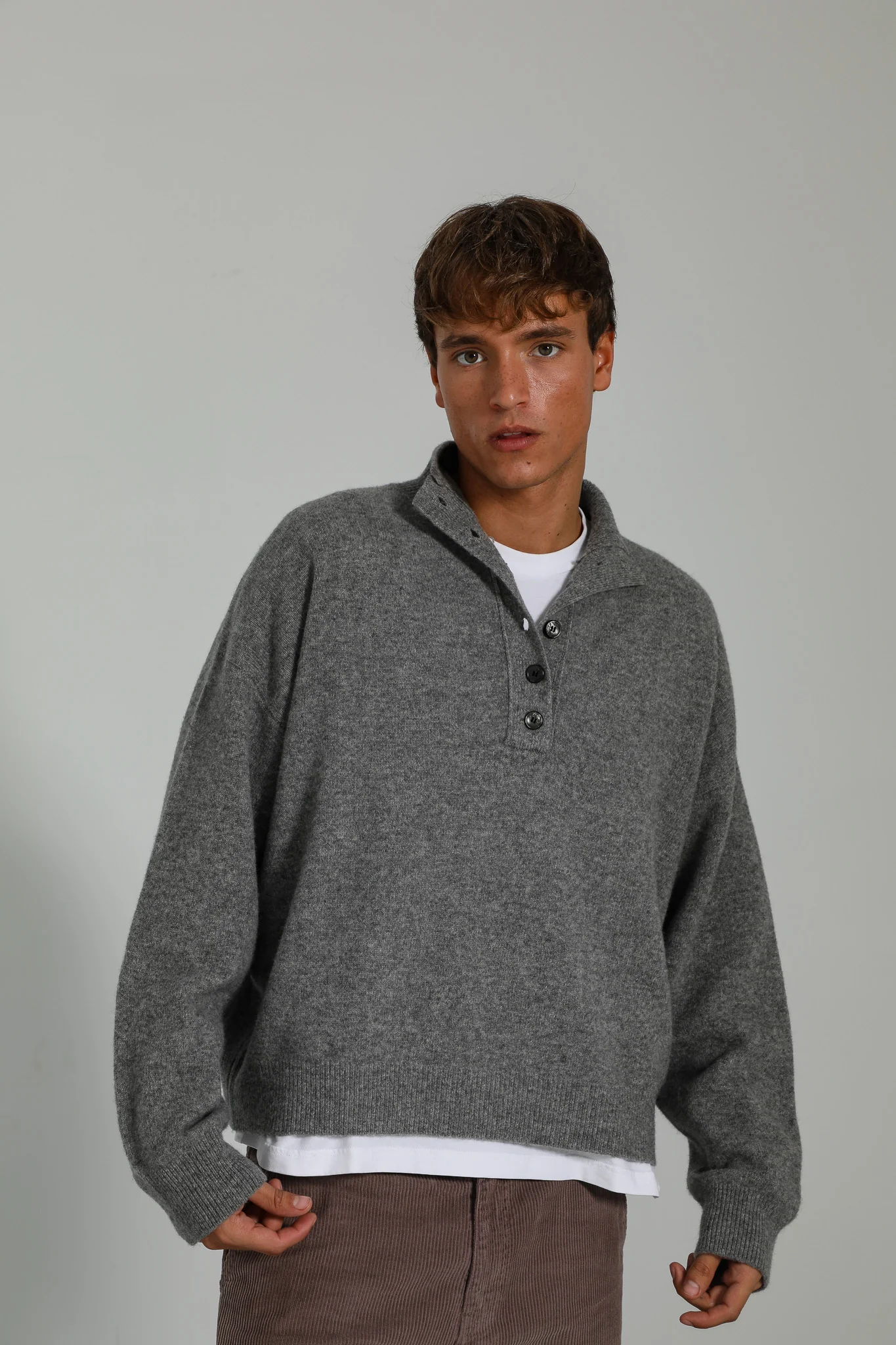 Buttons Turtleneck Knit Sweater Dark Grey  - Image 5