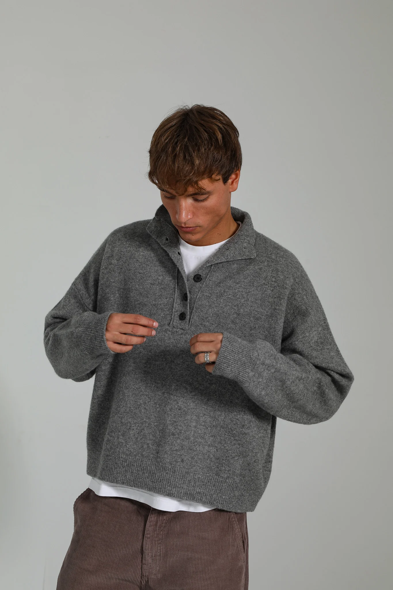 Buttons Turtleneck Knit Sweater Dark Grey  - Image 8