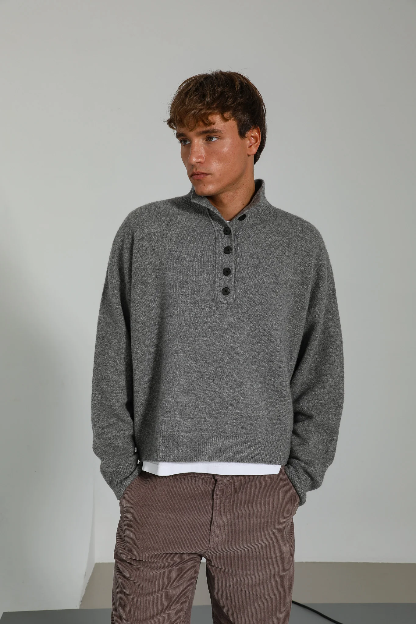 Buttons Turtleneck Knit Sweater Dark Grey  - Image 9