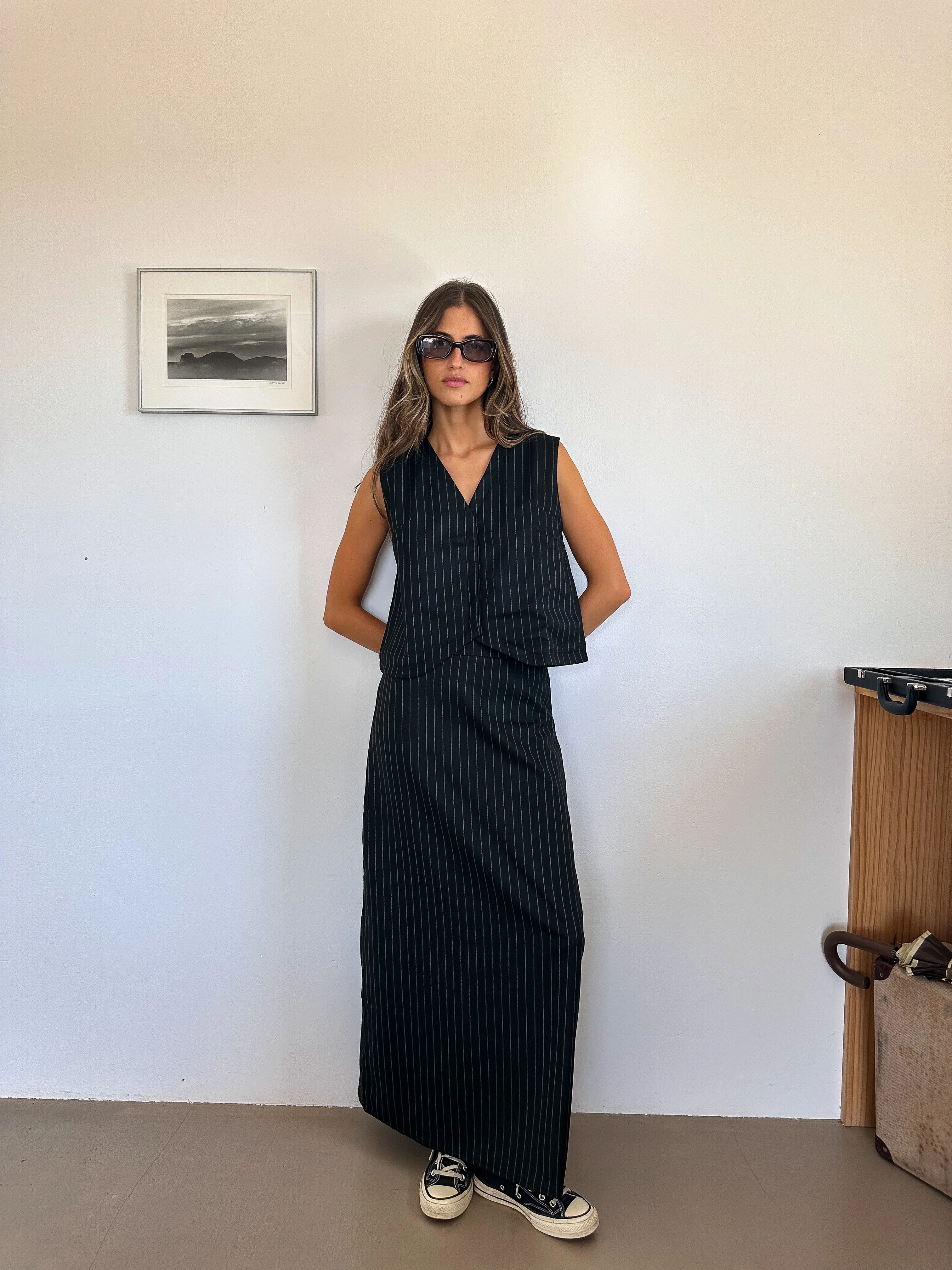 Diplomatic Stripes Skirt Black & Grey - Image 5