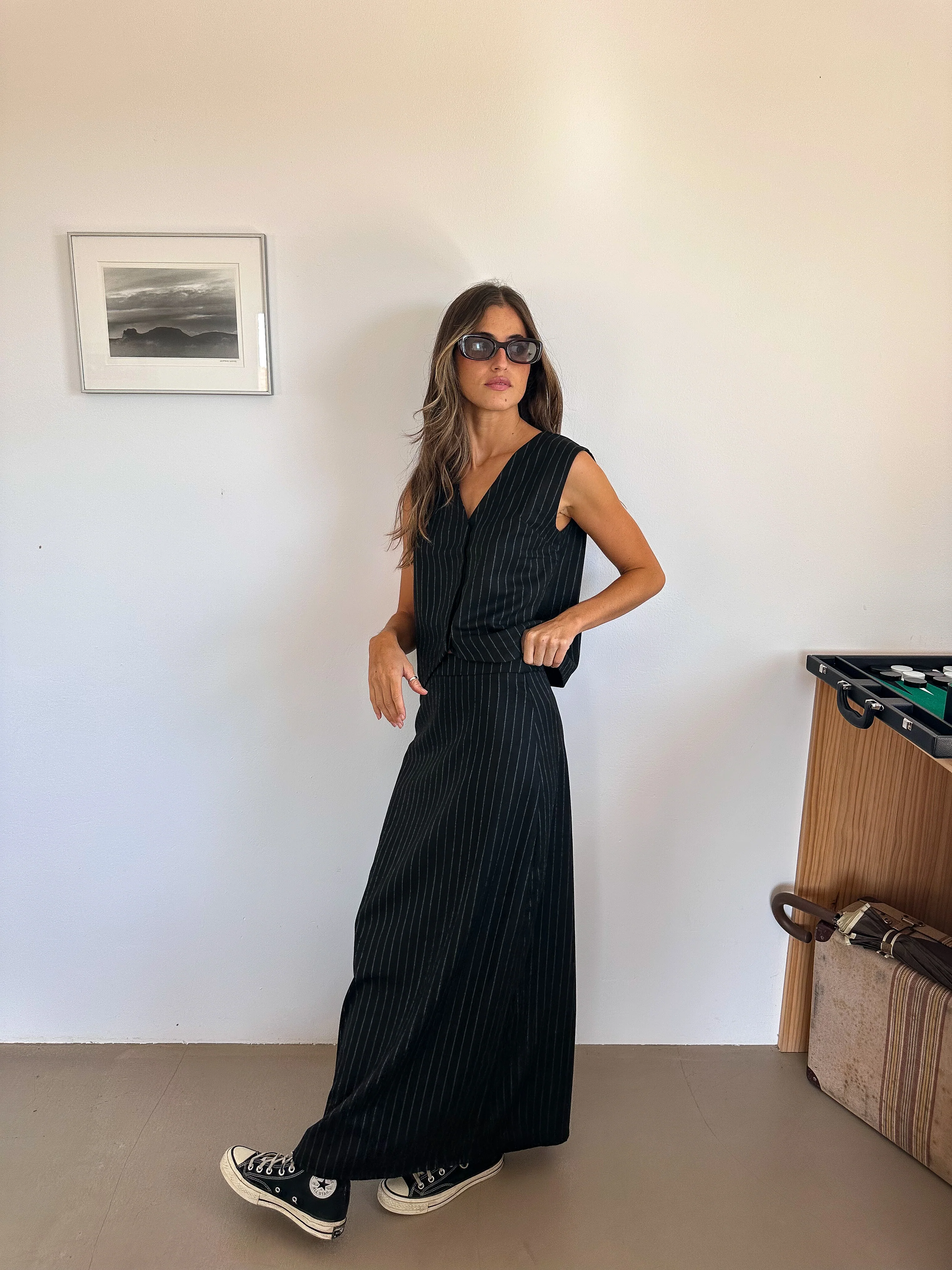 Diplomatic Stripes Skirt Black & Grey - Image 8