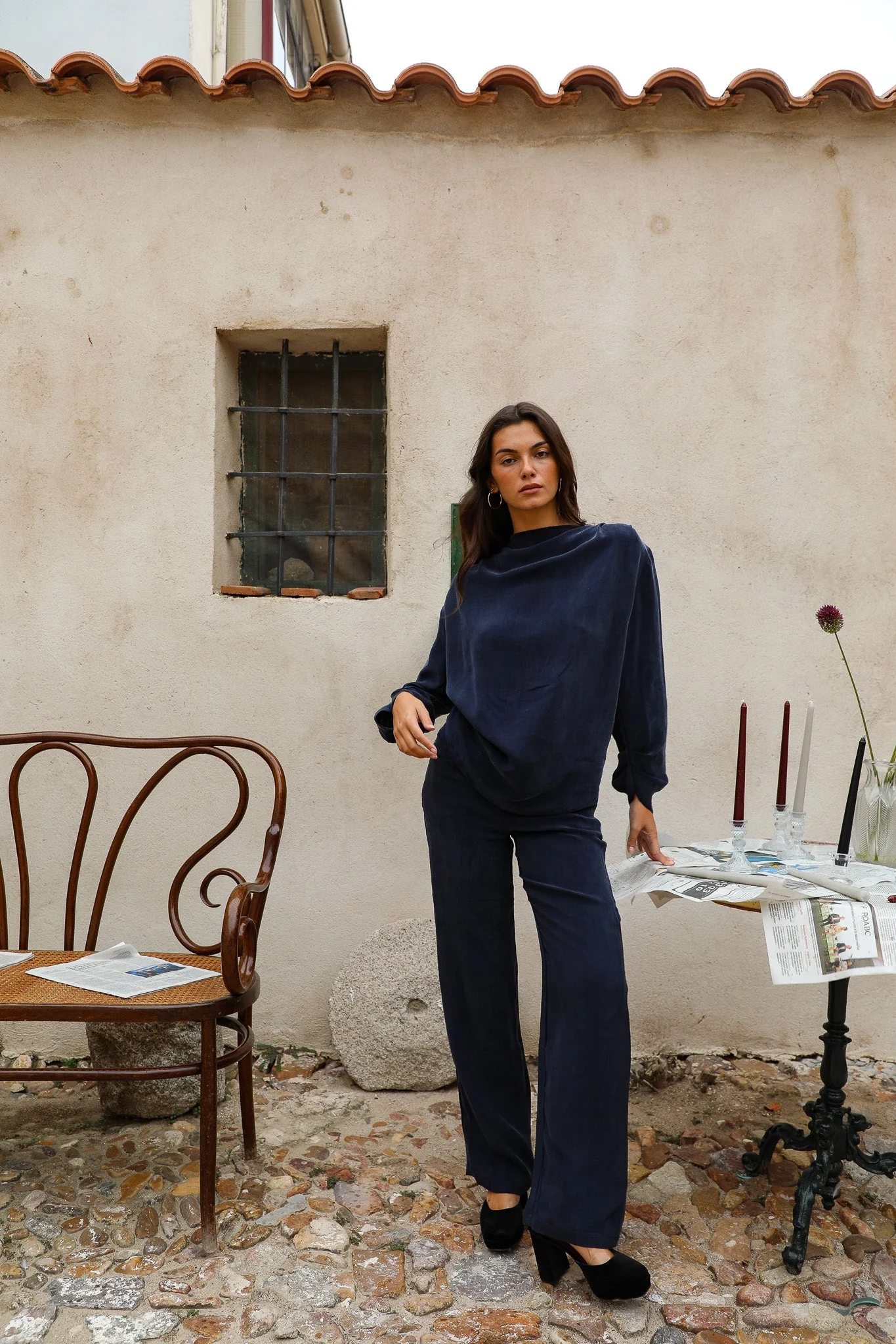 Draped Cupro Blouse Navy - Image 3