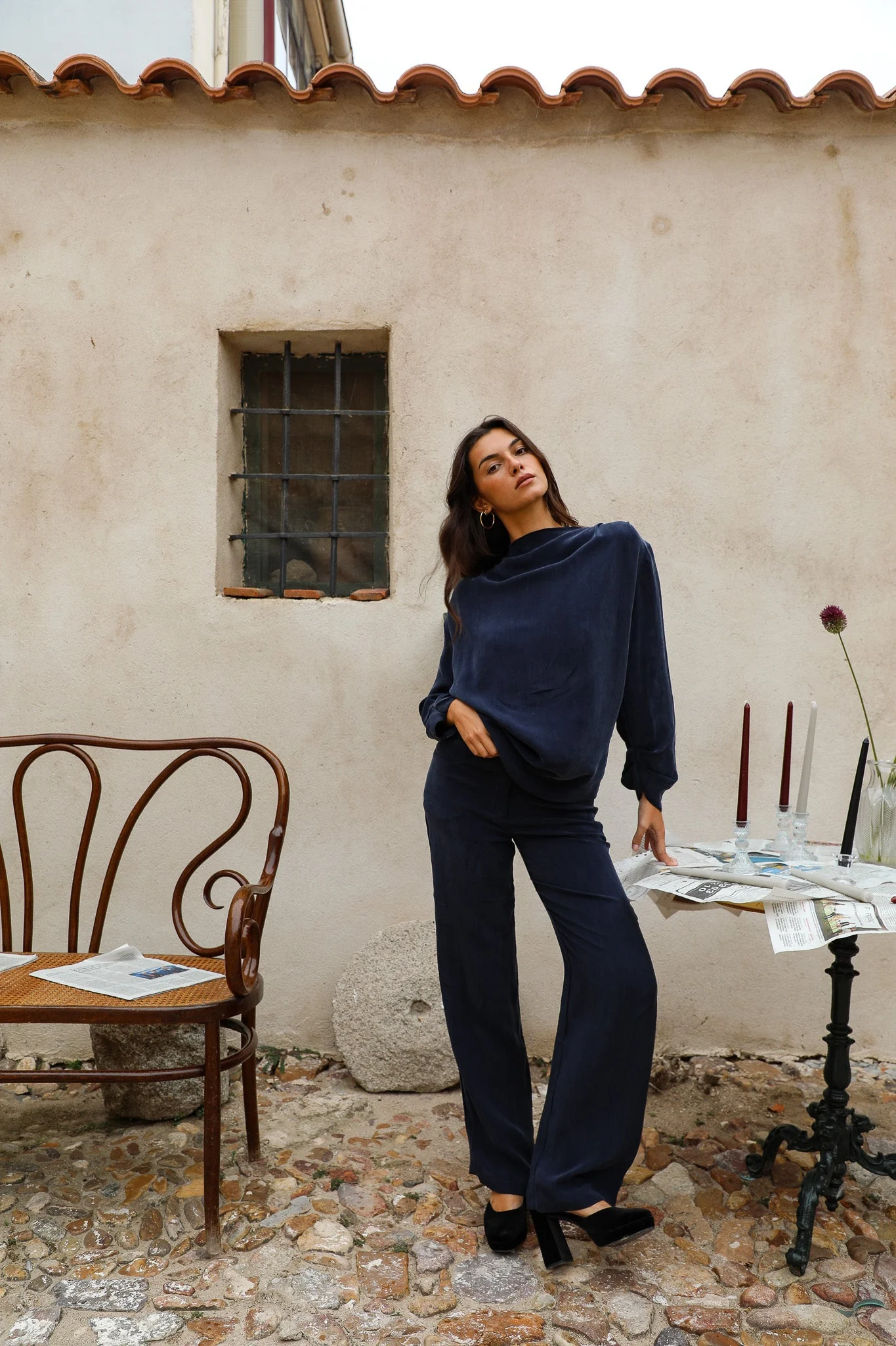 Draped Cupro Blouse Navy - Image 4