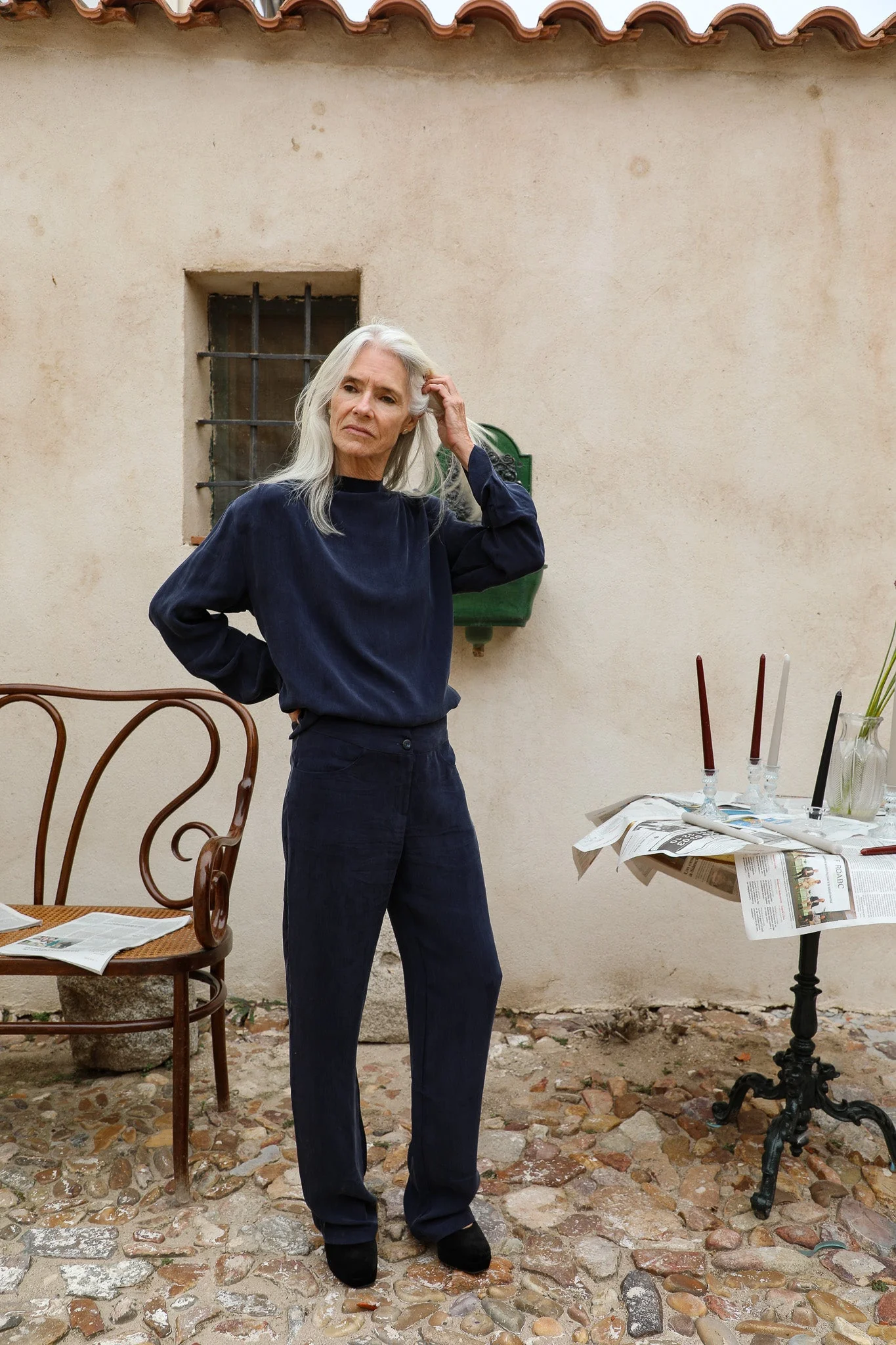 Draped Cupro Blouse Navy - Image 5