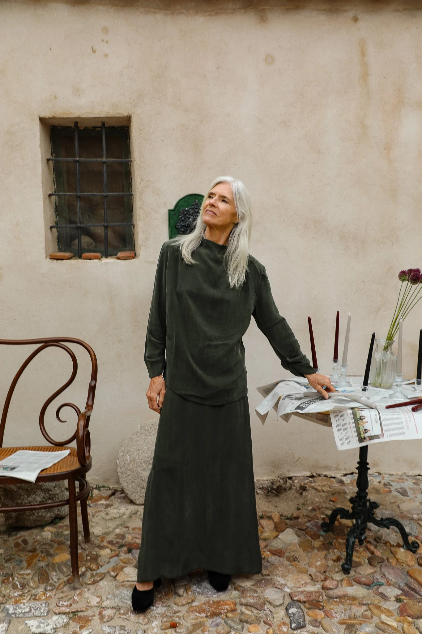 Draped Cupro Blouse Olive Green - Image 6