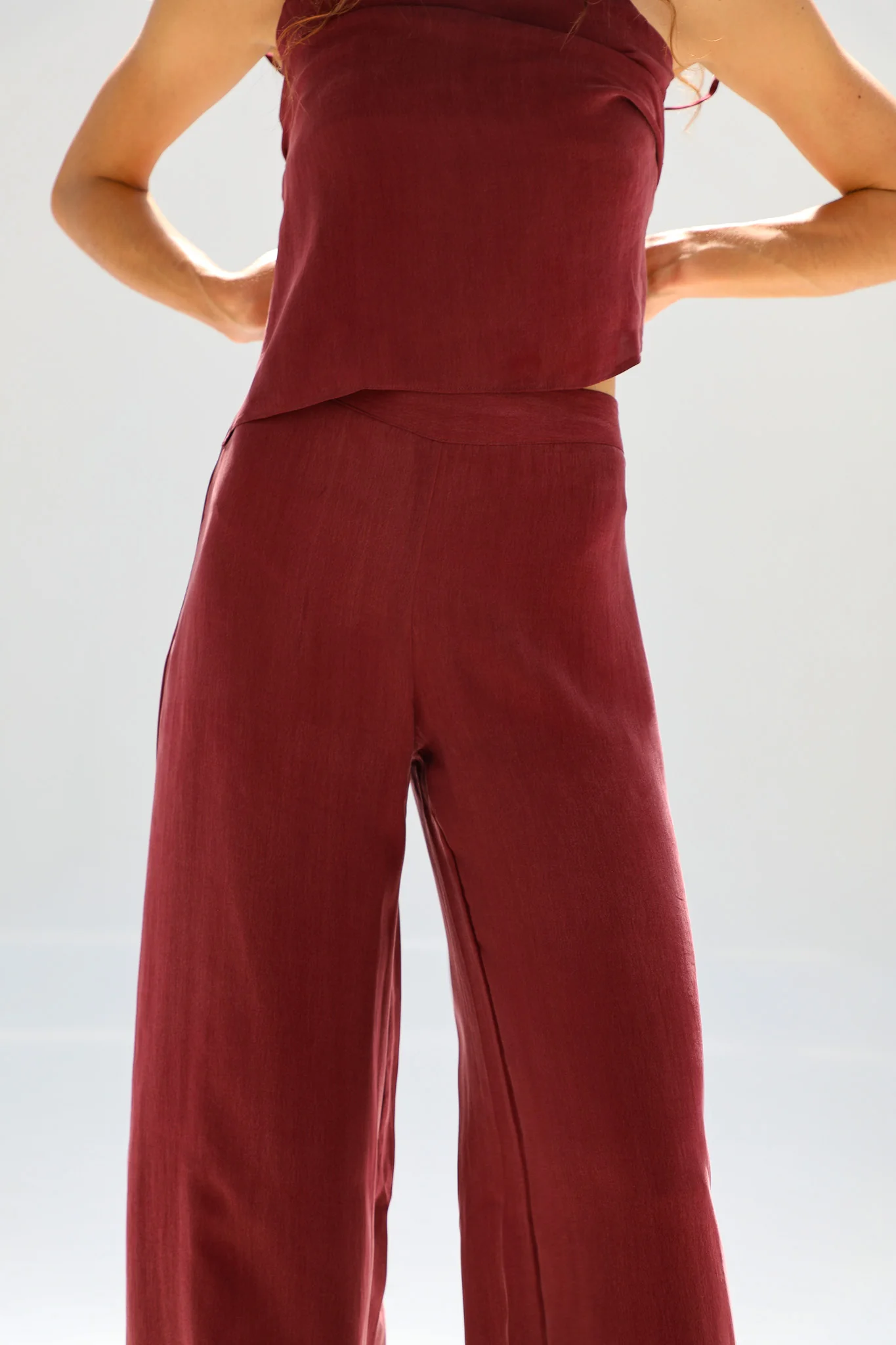 Flow Cupro Silk Pants Burgundy - Image 3