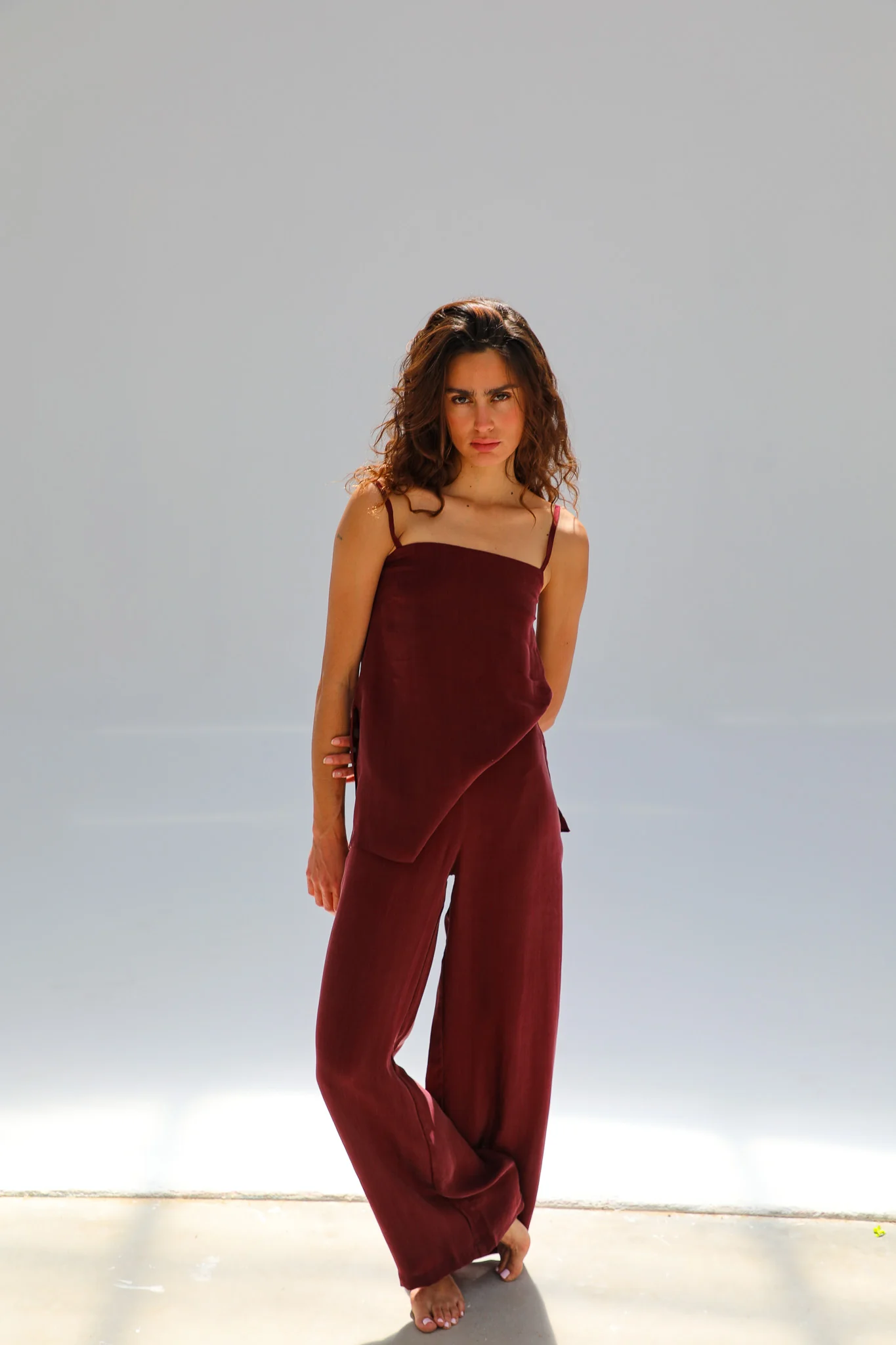 Flow Cupro Silk Pants Burgundy - Image 4