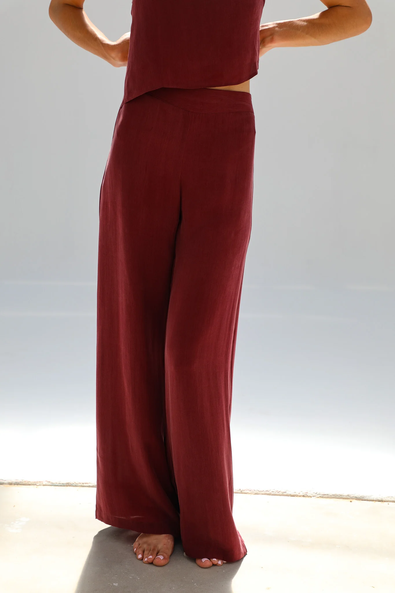 Flow Cupro Silk Pants Burgundy - Image 6
