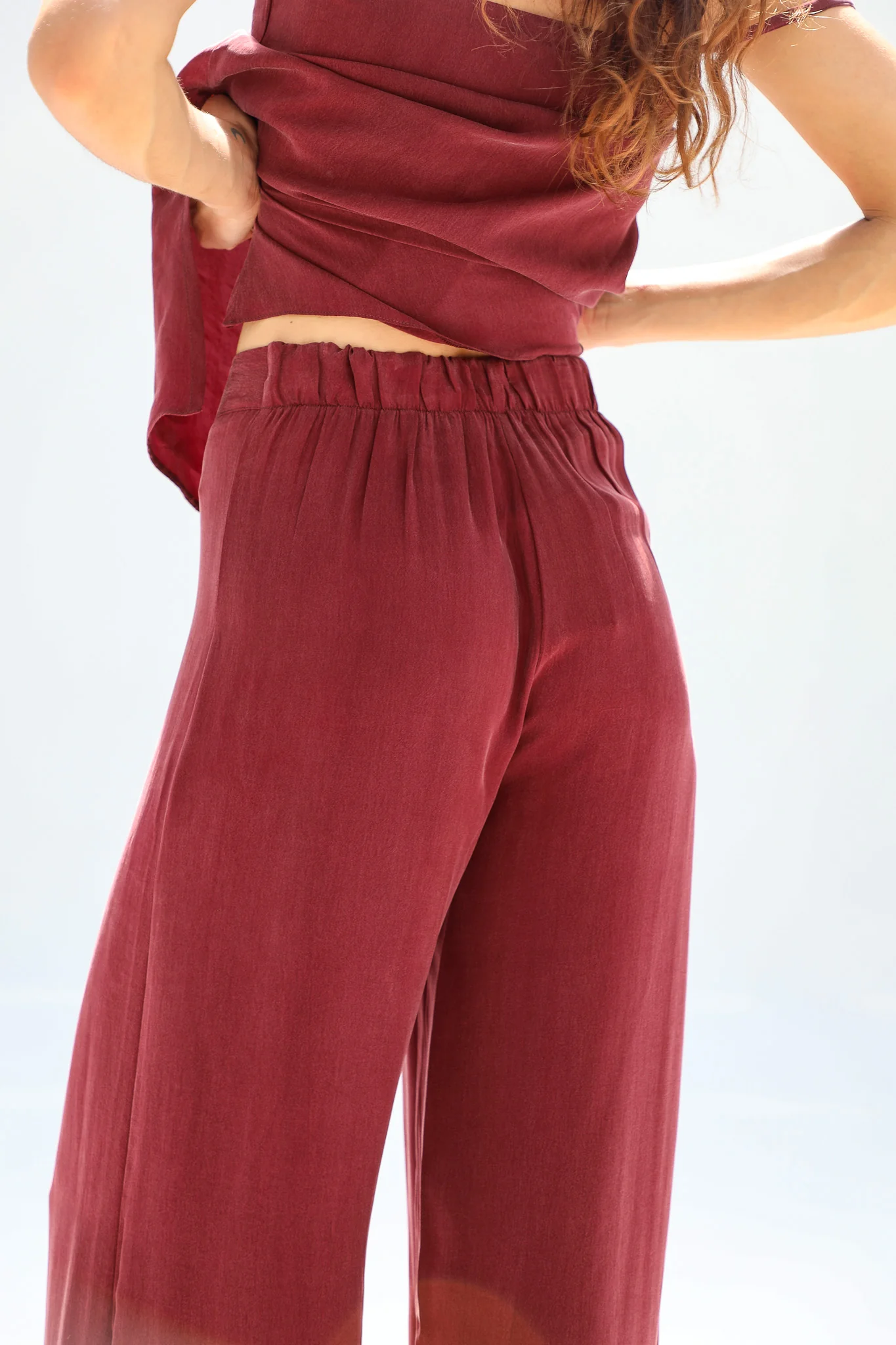 Flow Cupro Silk Pants Burgundy - Image 8