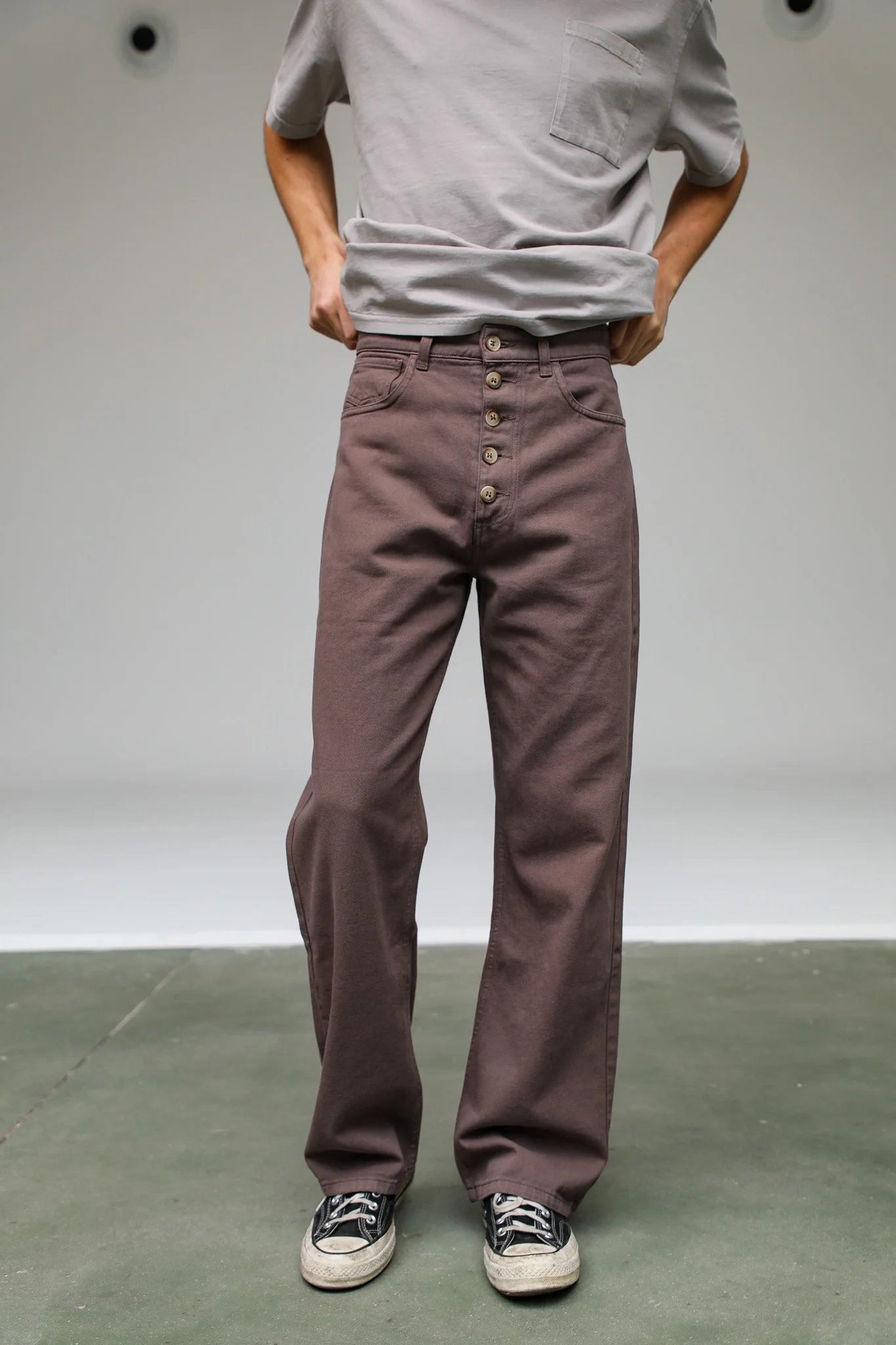 Front Buttons Comfy Pants Taupe - Image 3