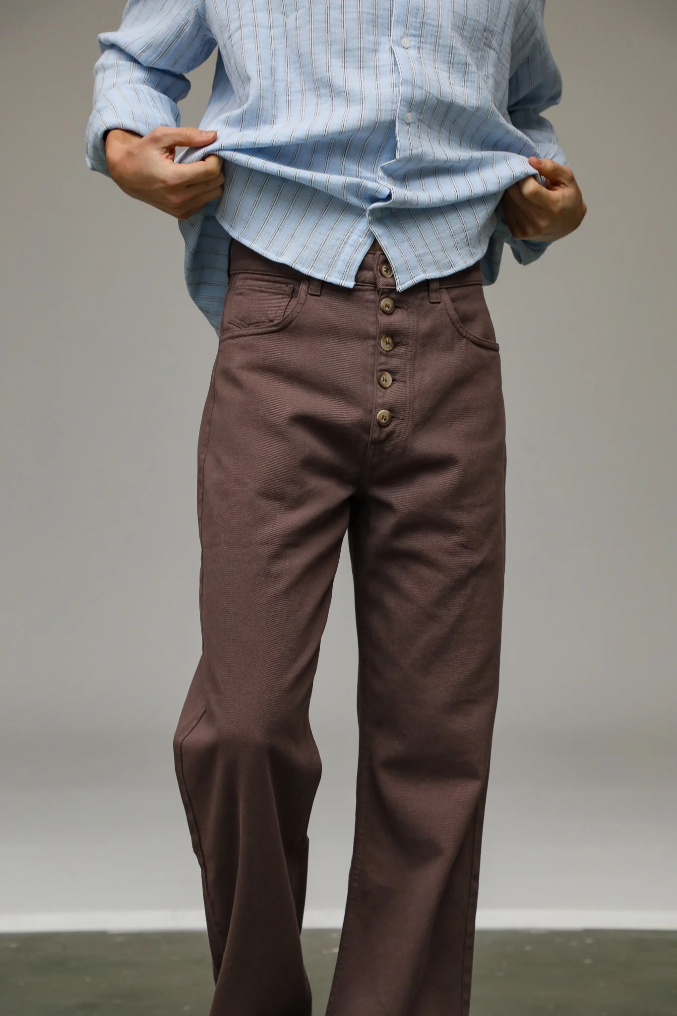 Front Buttons Comfy Pants Taupe - Image 4