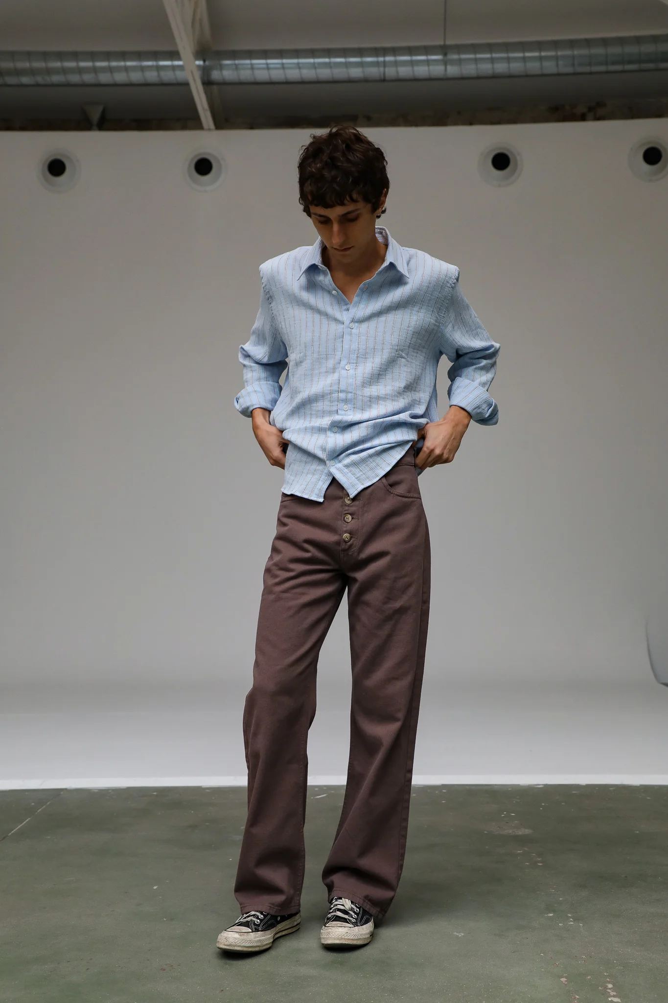 Front Buttons Comfy Pants Taupe - Image 5