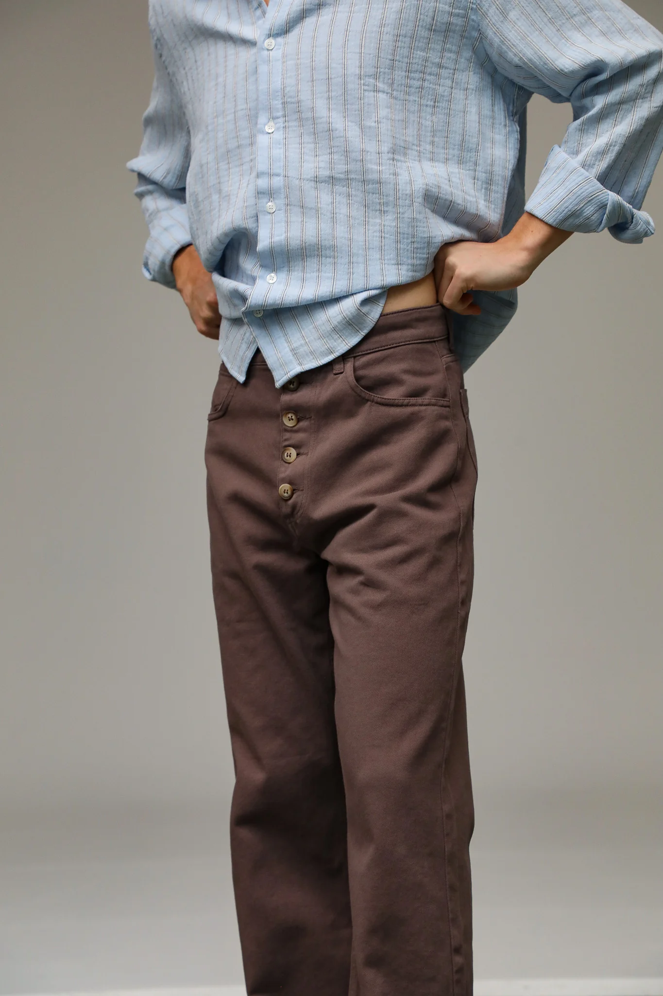 Front Buttons Comfy Pants Taupe - Image 6