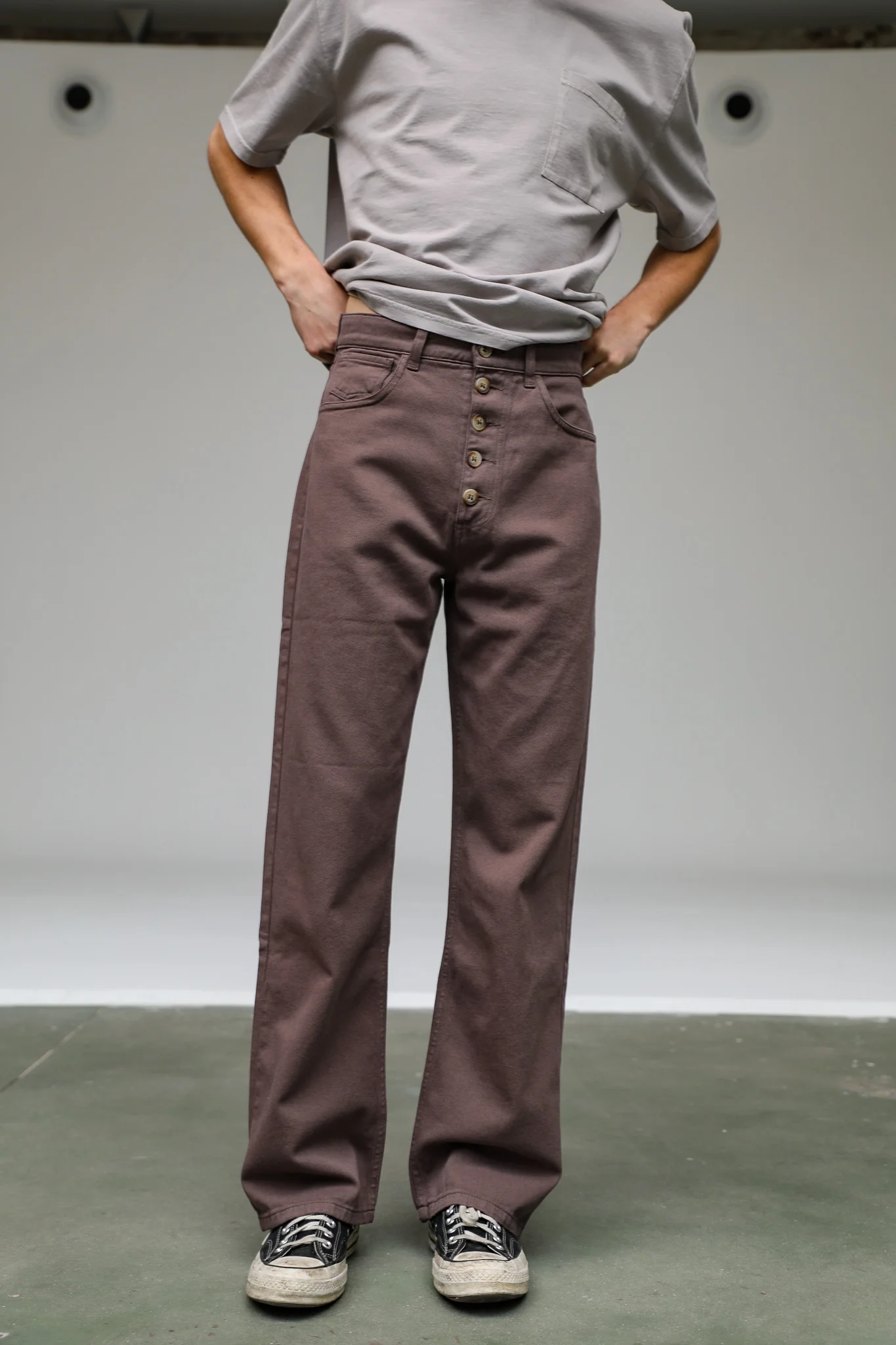 Front Buttons Comfy Pants Taupe - Image 9
