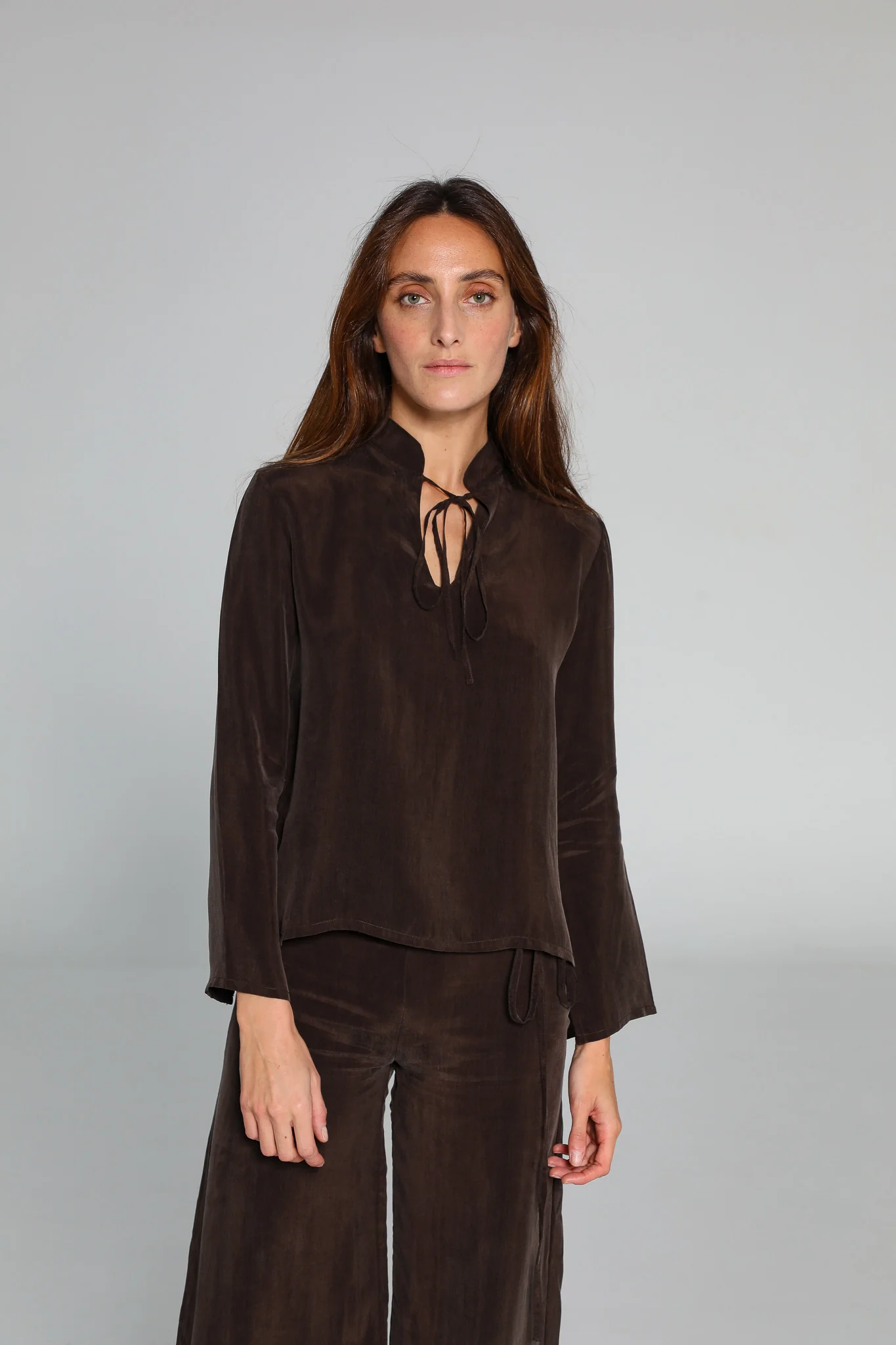 Lace Cupro Blouse Brown - Image 4