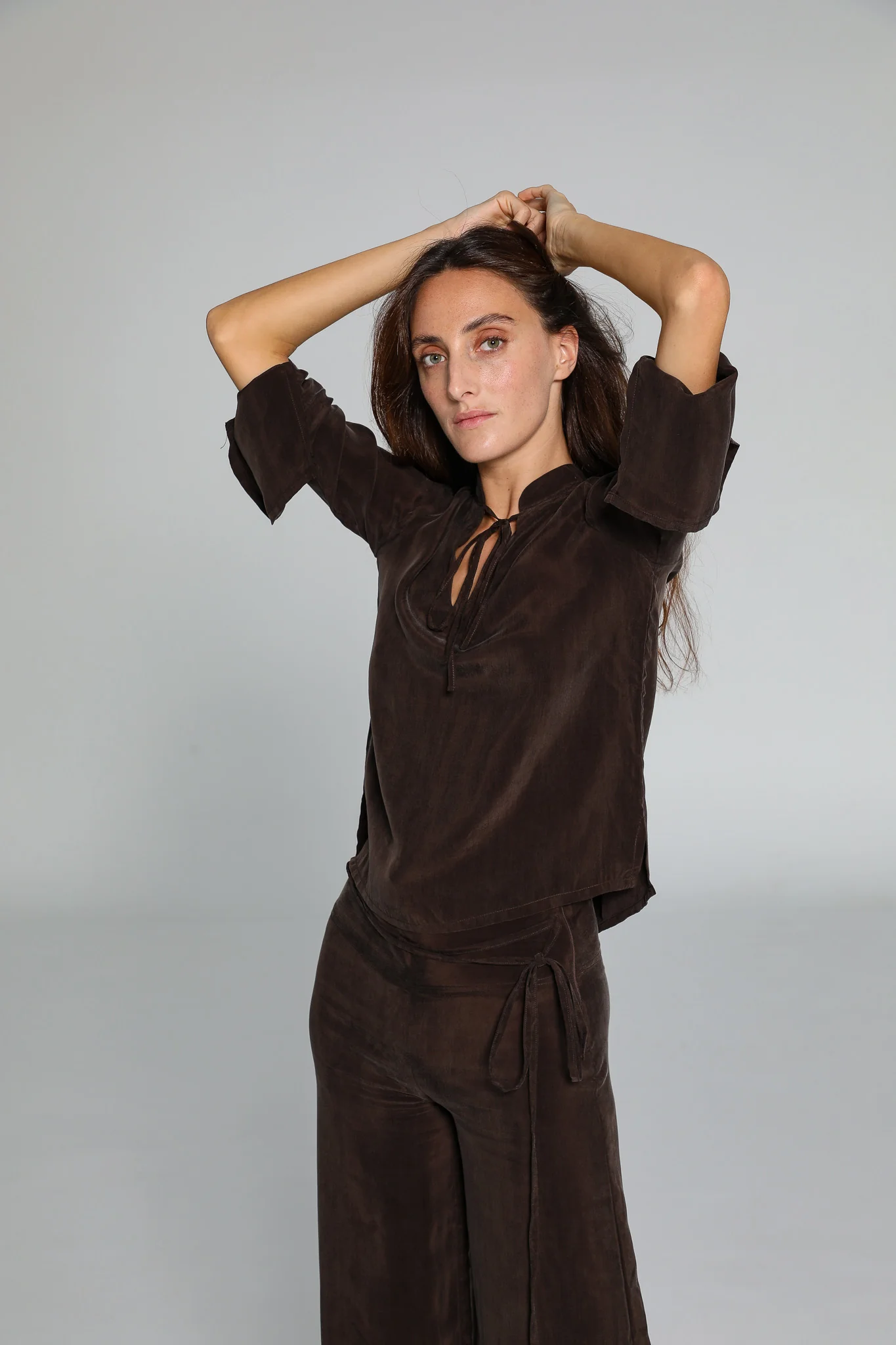 Lace Cupro Blouse Brown - Image 6