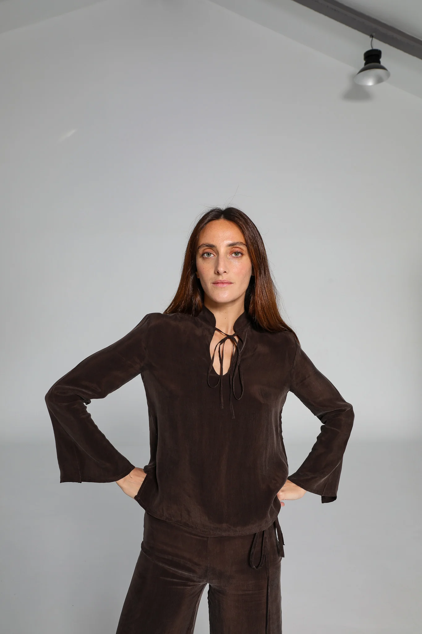 Lace Cupro Blouse Brown - Image 8