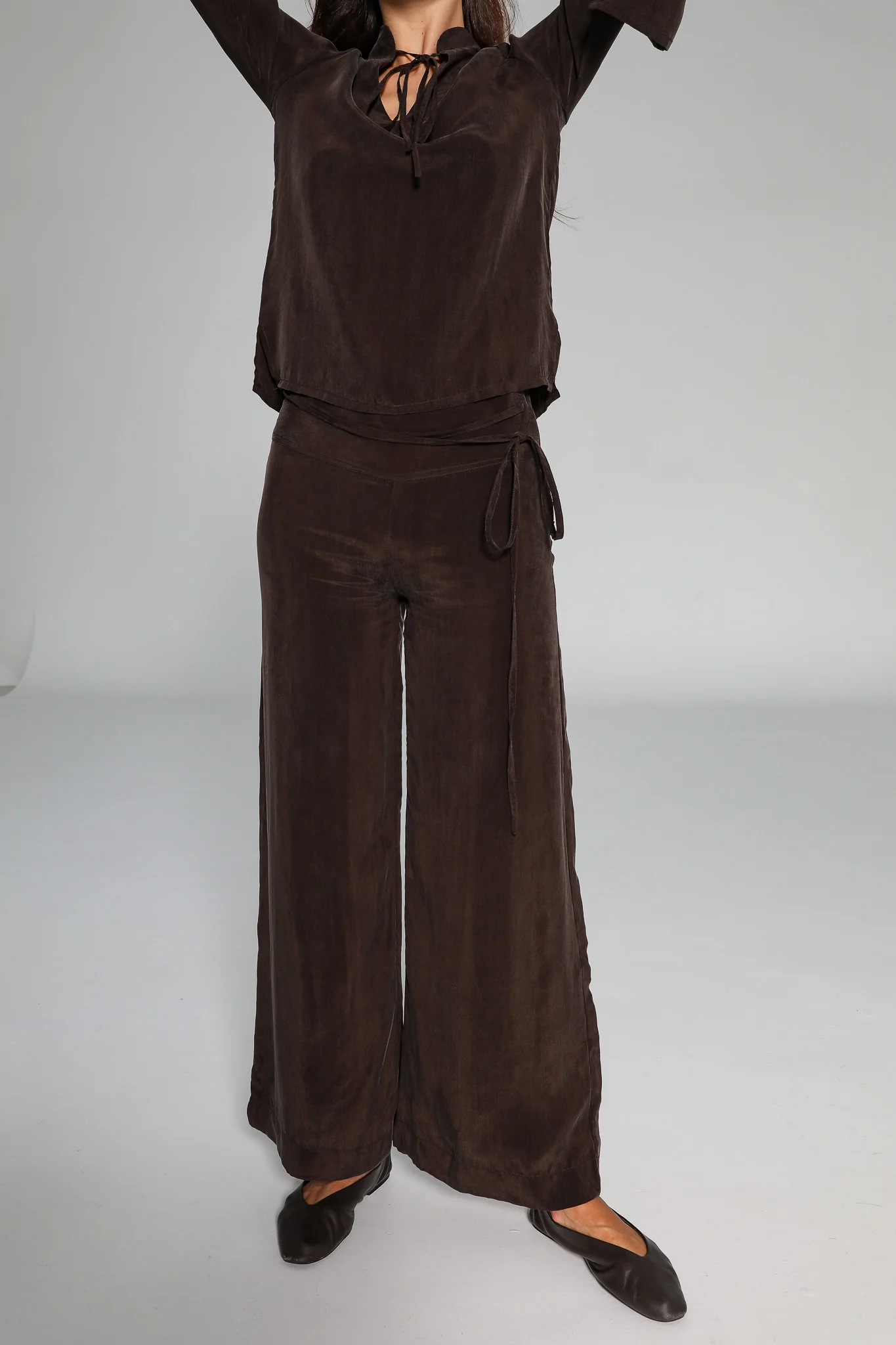 Lace Cupro Pants Brown - Image 3