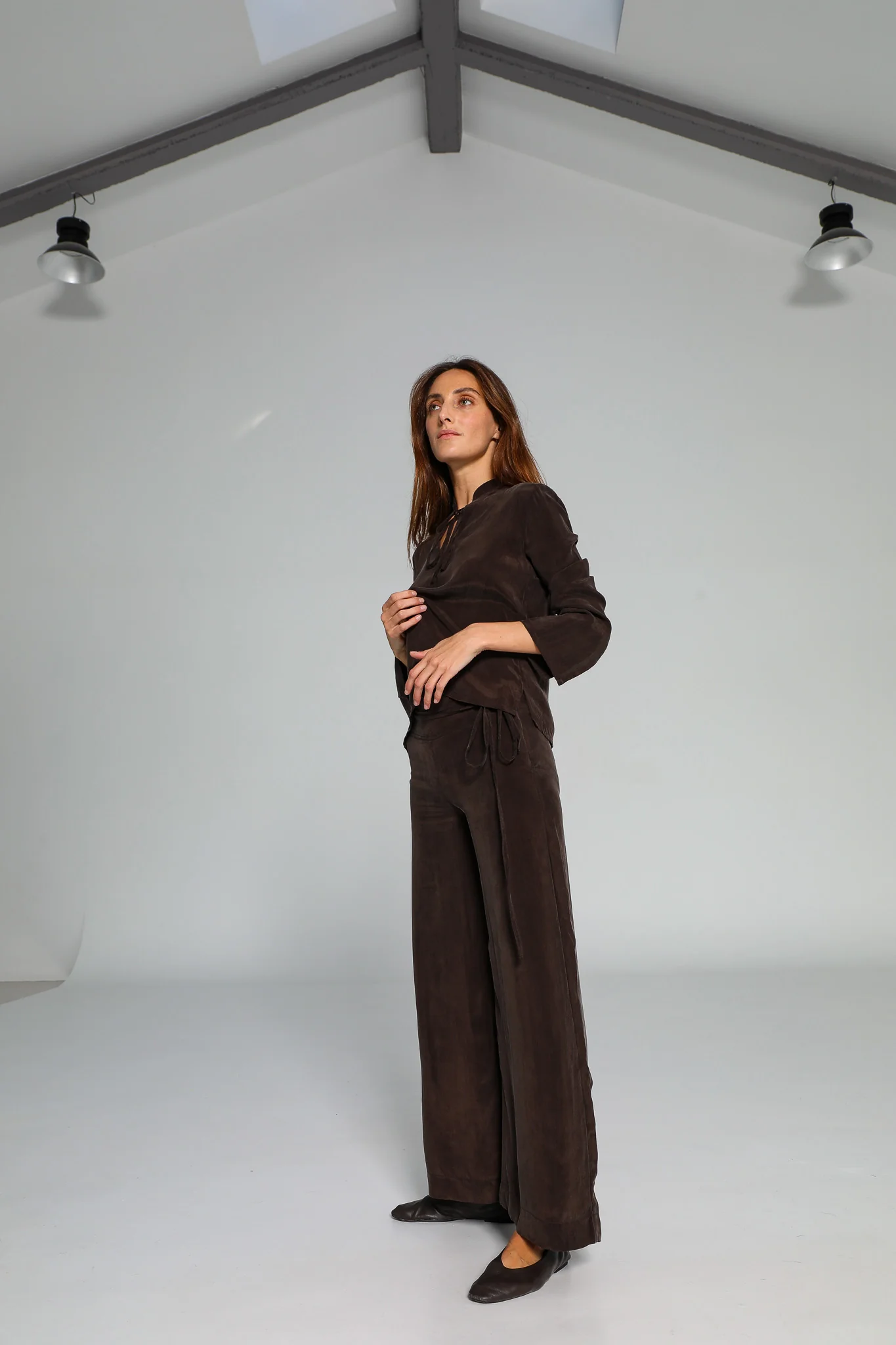 Lace Cupro Pants Brown - Image 8