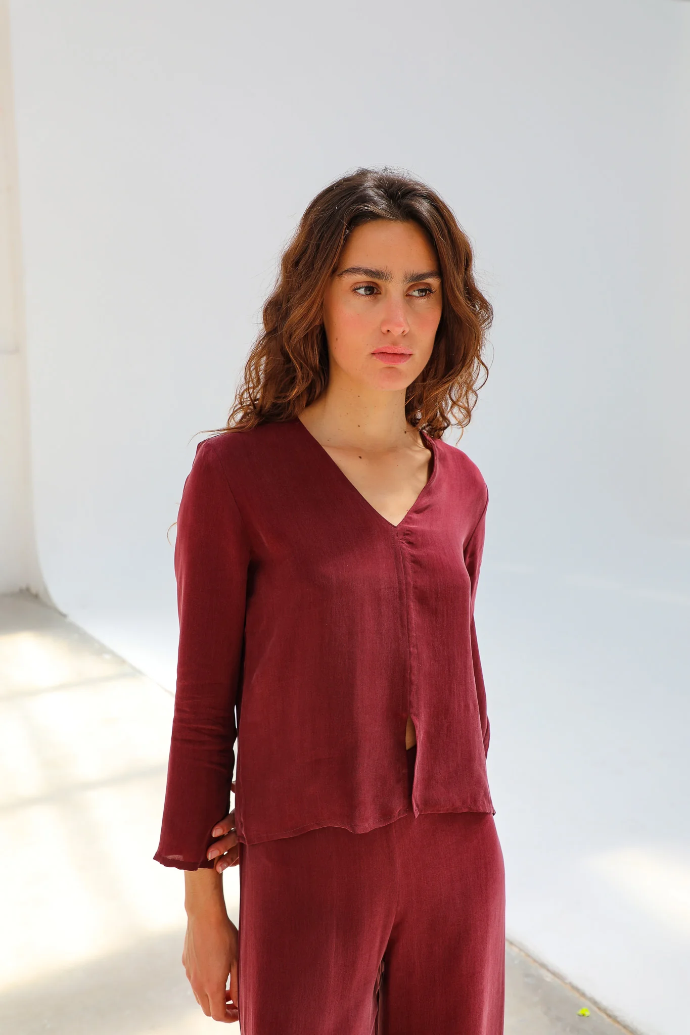 Flow Cupro Silk Top Burgundy - Image 4