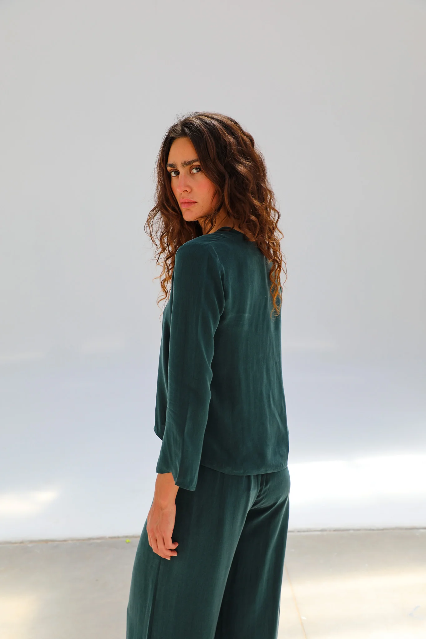 Flow Cupro Silk Top Green - Image 7