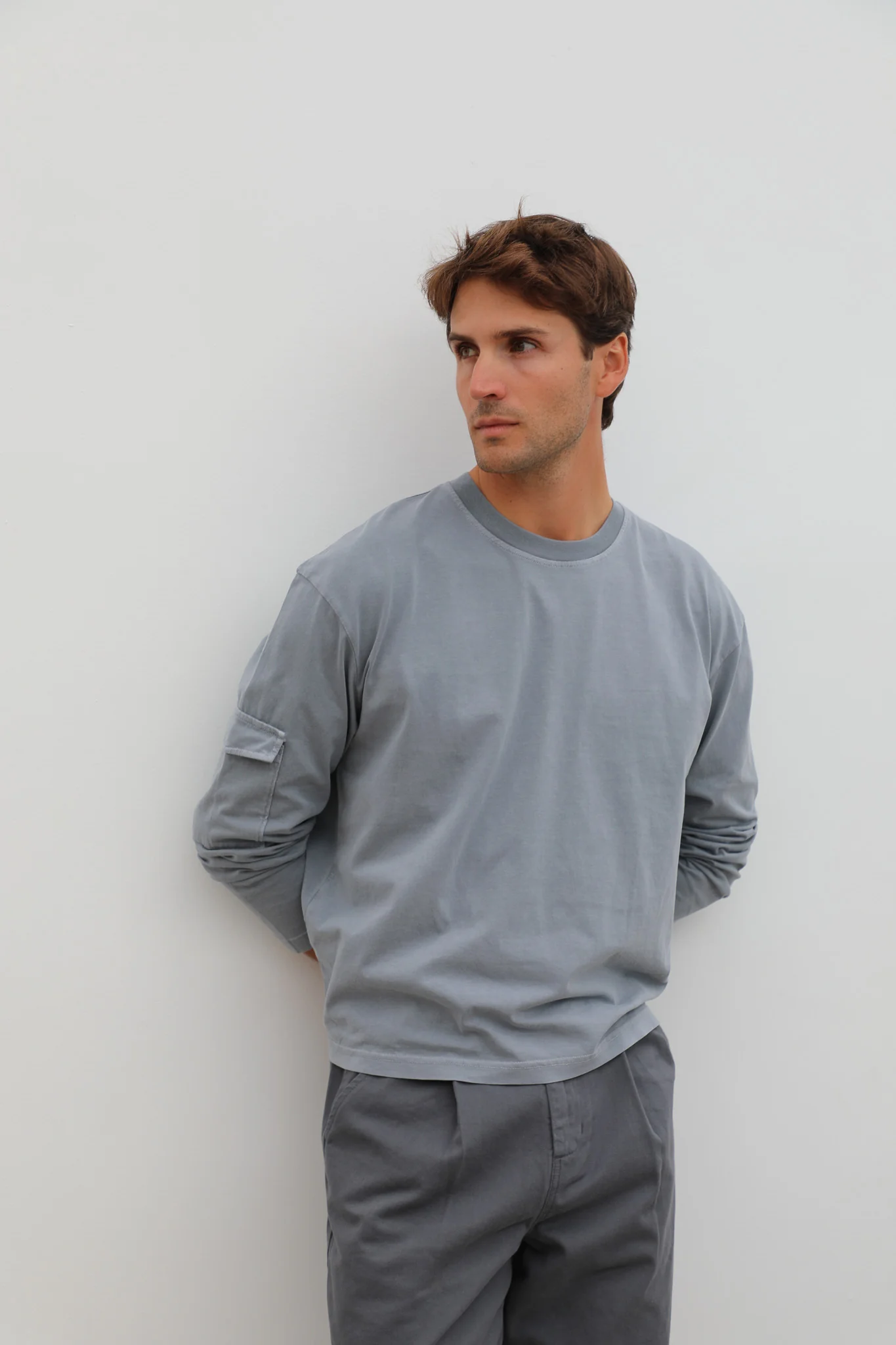 Long Pocket Modern Trendy T-Shirt Grey - Image 3