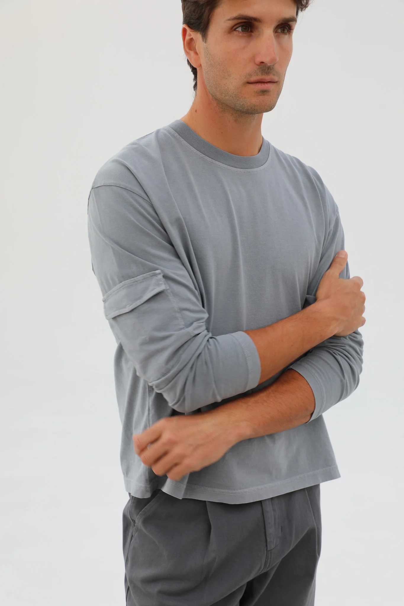 Long Pocket Modern Trendy T-Shirt Grey - Image 7