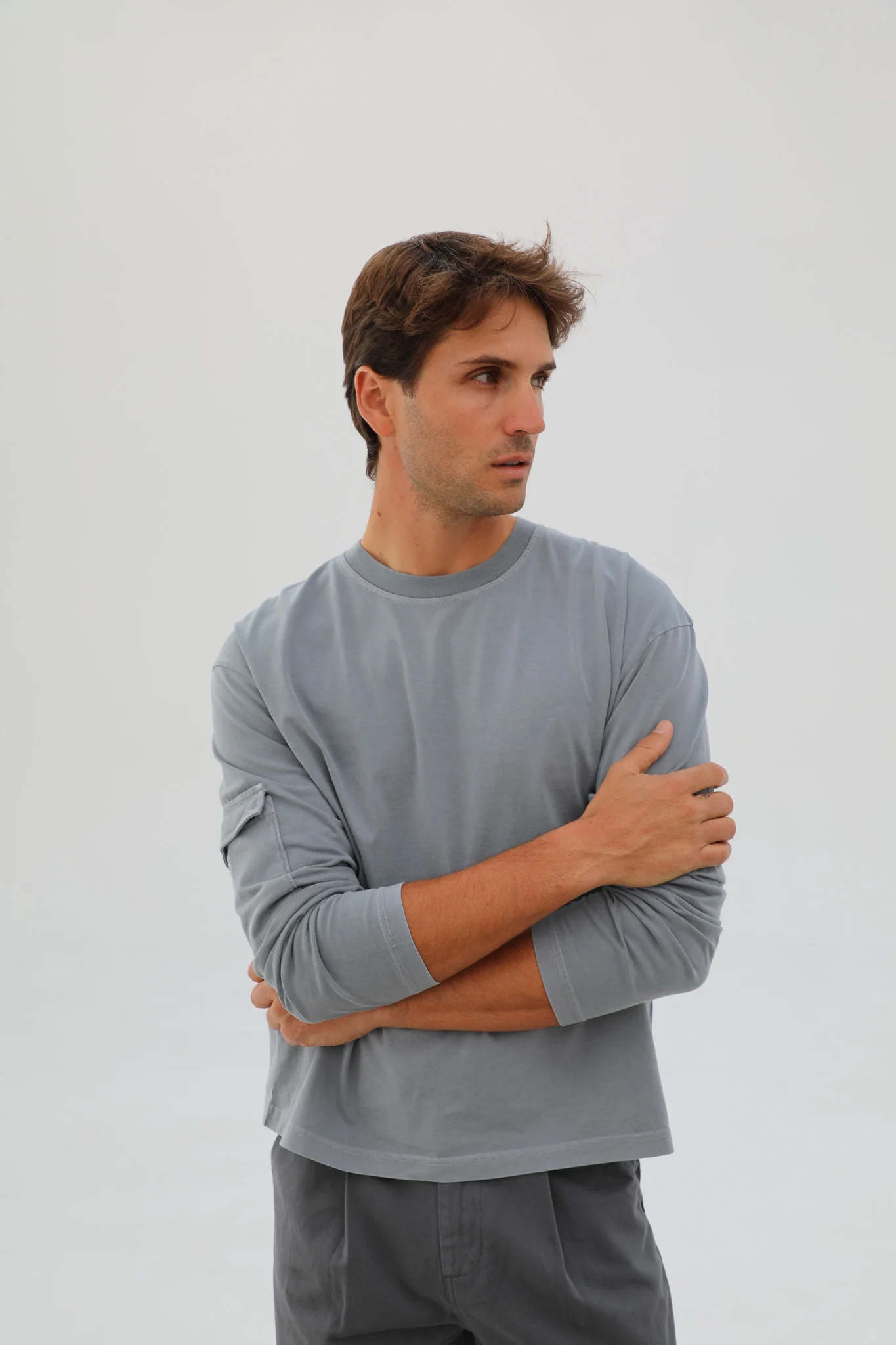 Long Pocket Modern Trendy T-Shirt Grey - Image 9