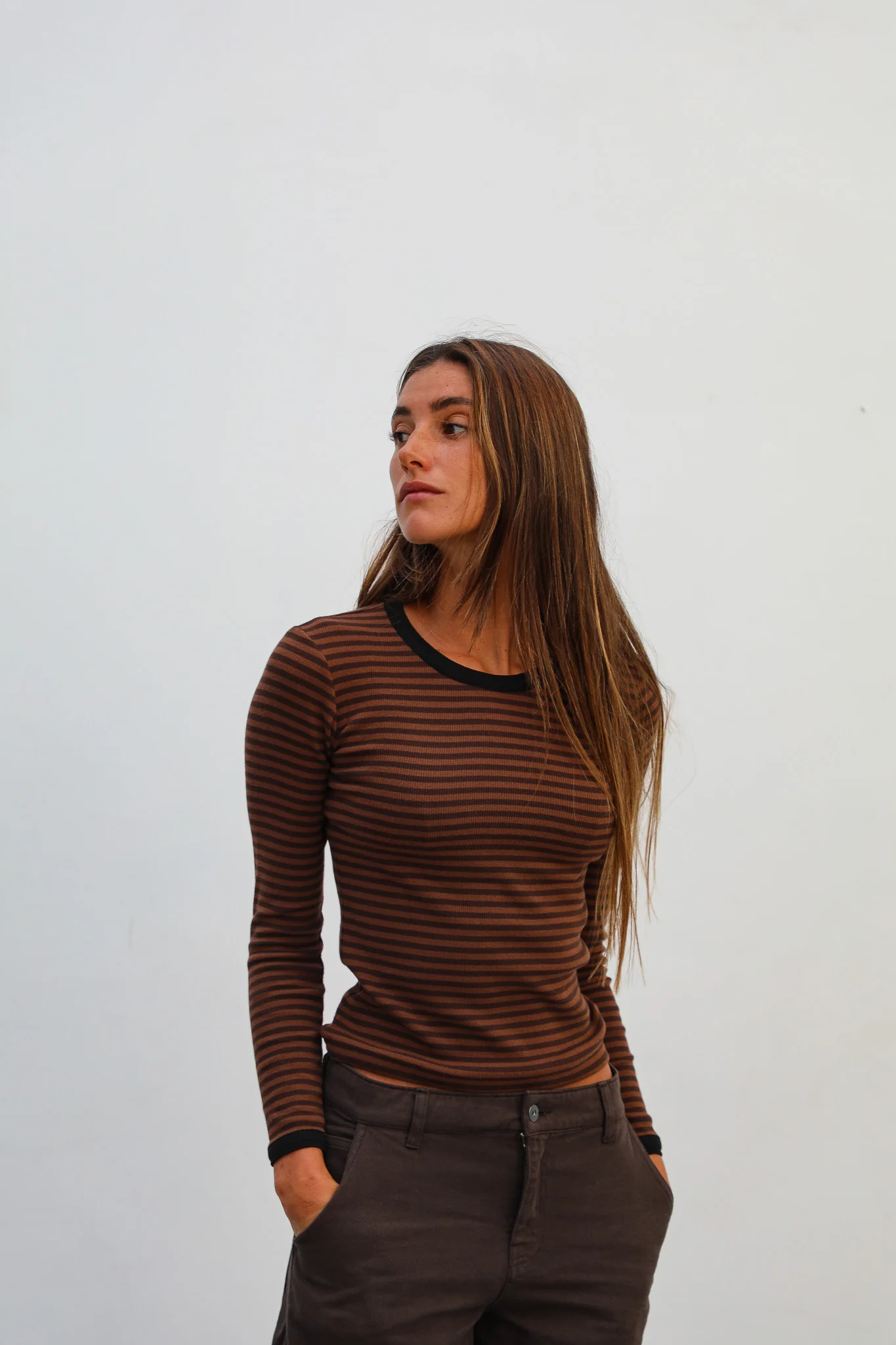 Long Trendy Stripes Black & Brown - Image 3