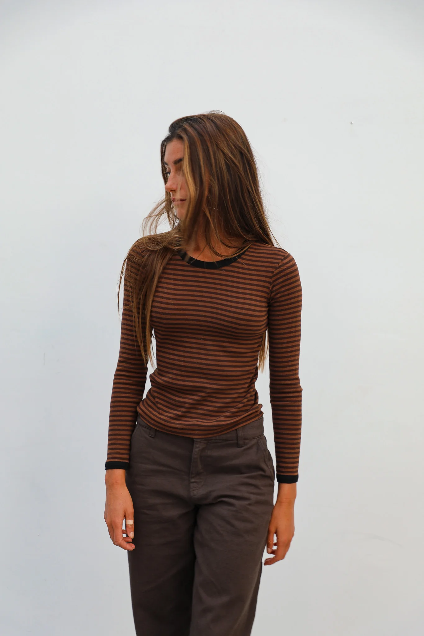 Long Trendy Stripes Black & Brown - Image 5