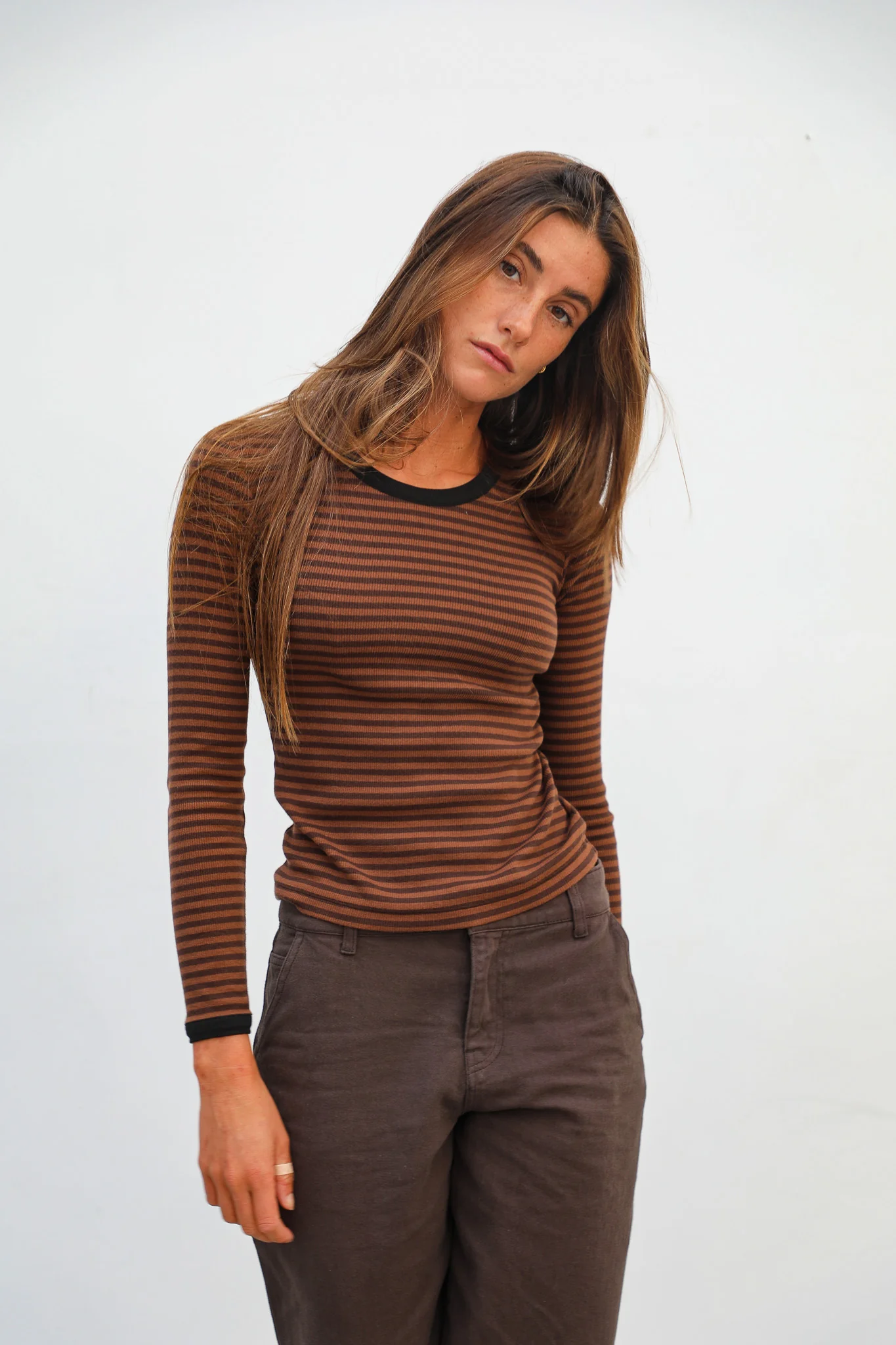 Long Trendy Stripes Black & Brown - Image 6