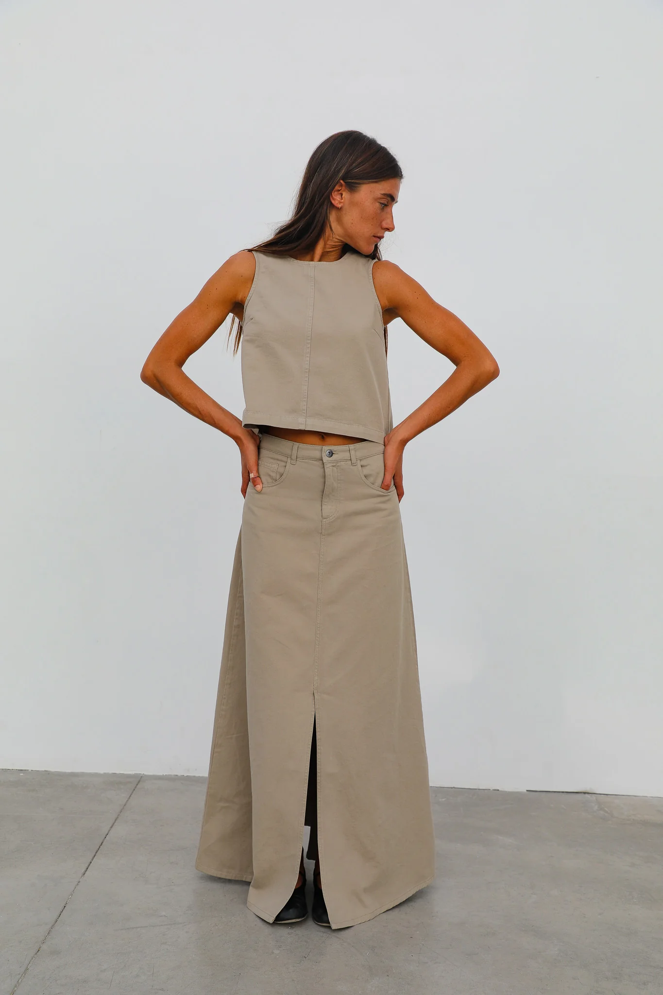 Maxi Denim Skirt Beige - Image 10
