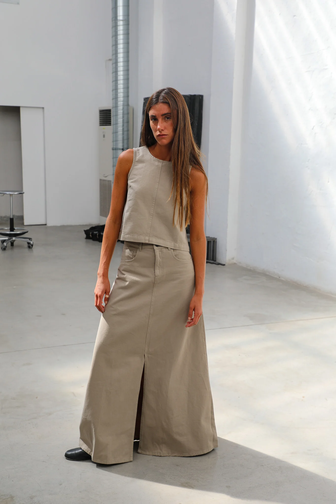 Maxi Denim Skirt Beige - Image 12