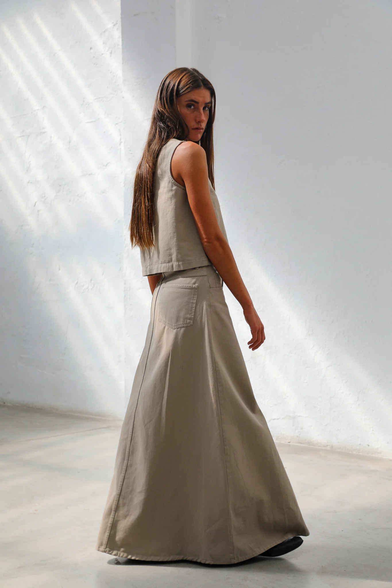 Maxi Denim Skirt Beige - Image 9