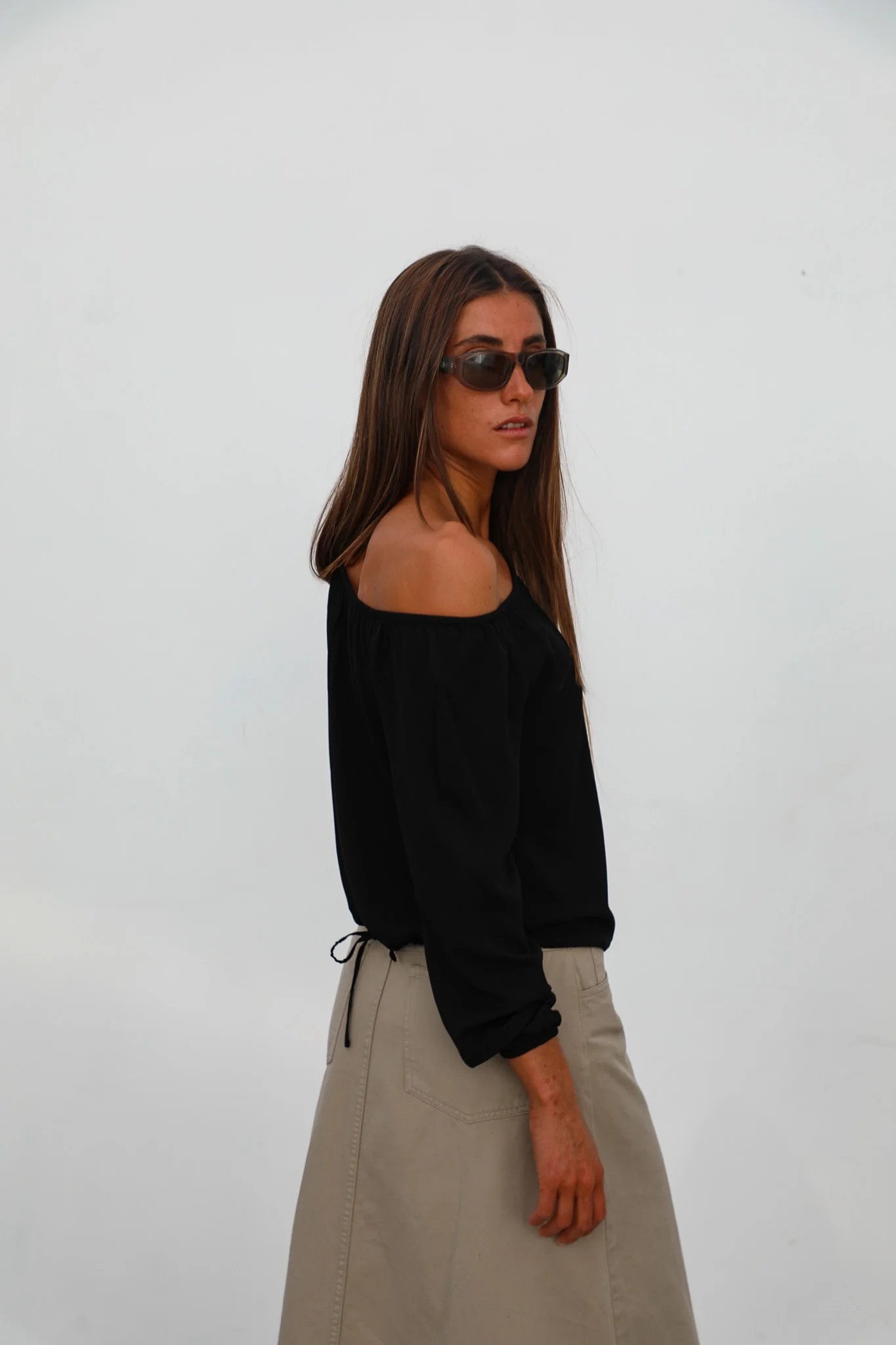 Off-Shoulder Tencel Blouse Black - Image 10