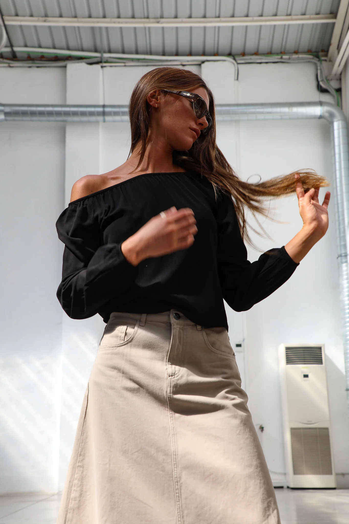 Off-Shoulder Tencel Blouse Black - Image 12