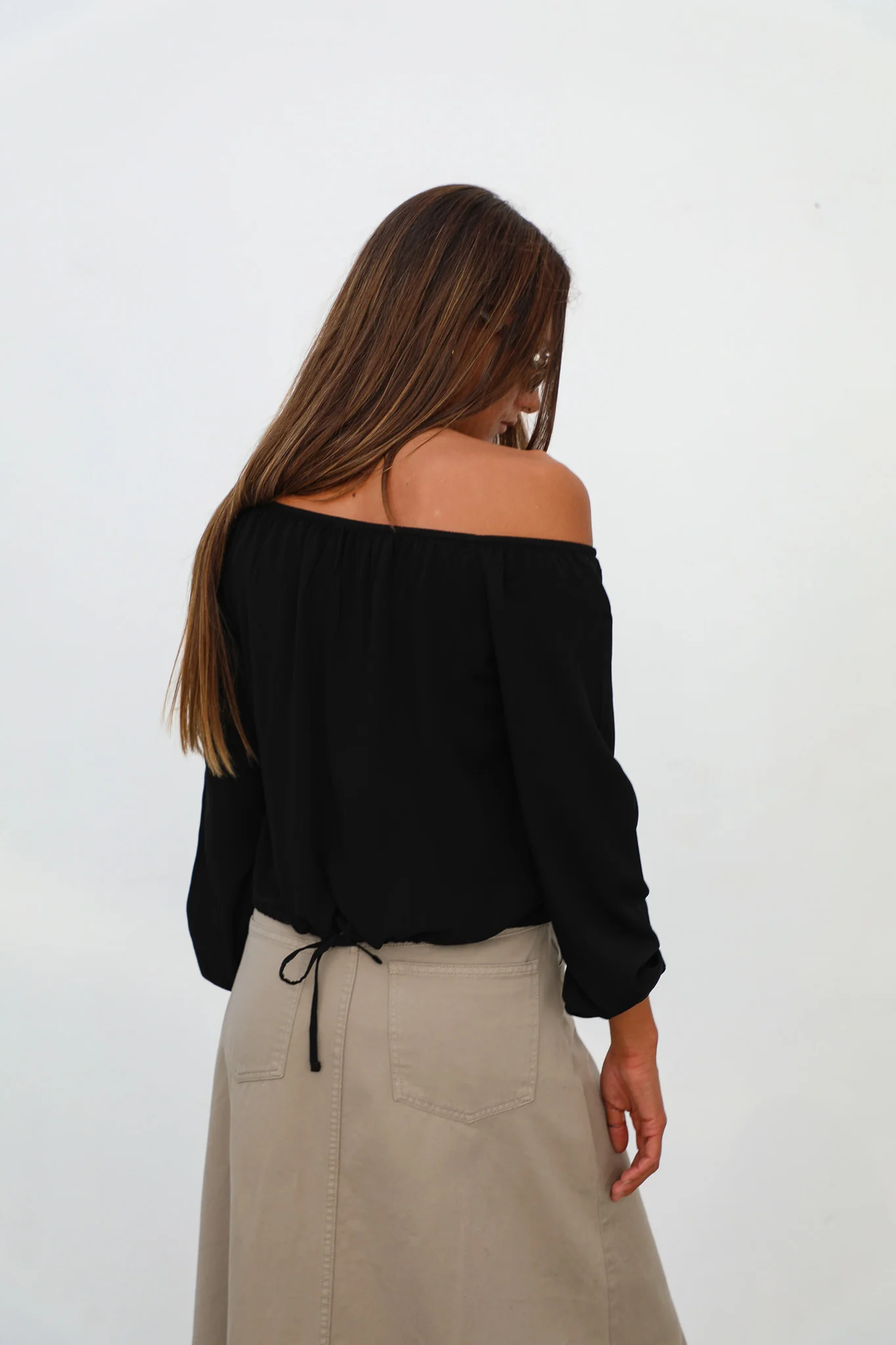 Off-Shoulder Tencel Blouse Black - Image 13