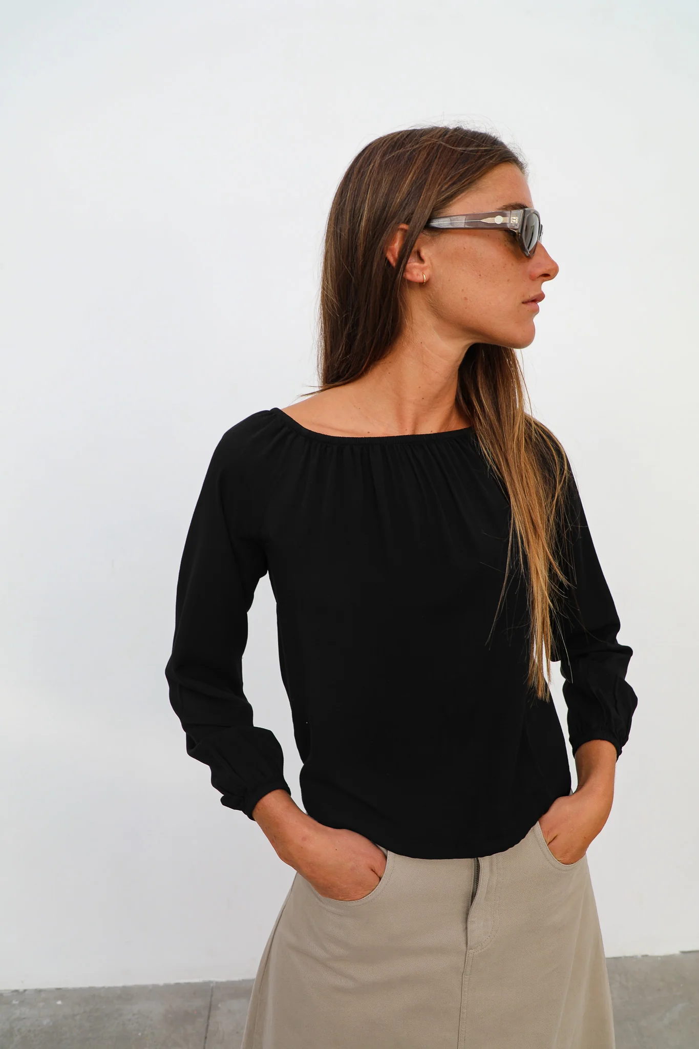 Off-Shoulder Tencel Blouse Black - Image 3